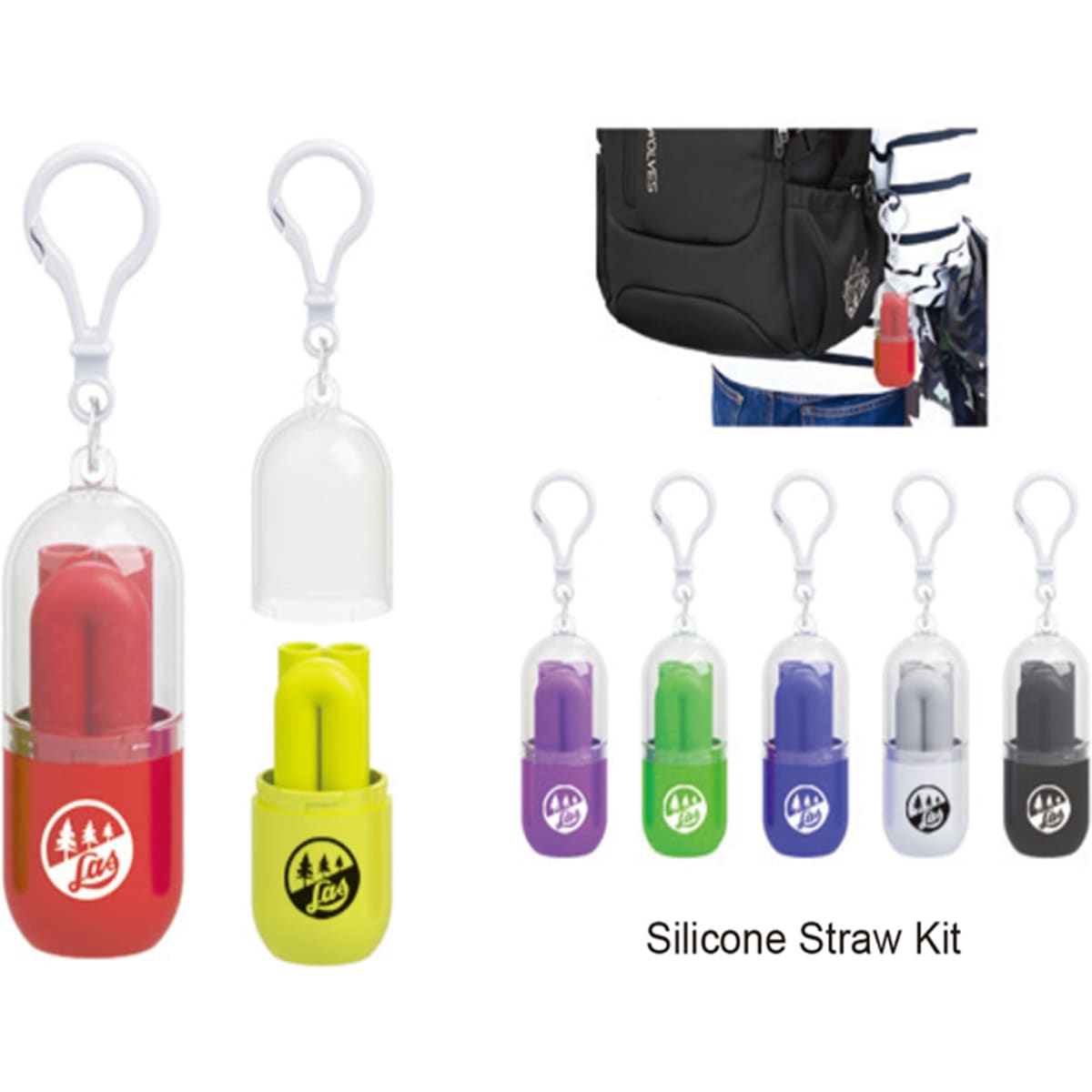 A straw set in bright colours, including red, yellow, purple, and green, contained in a portable case with a clip.