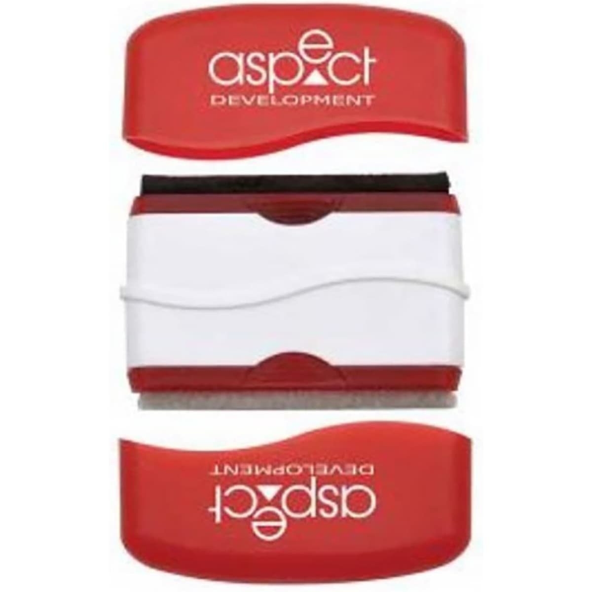 A red and white computer brush with a logo, designed for cleaning electronic devices.