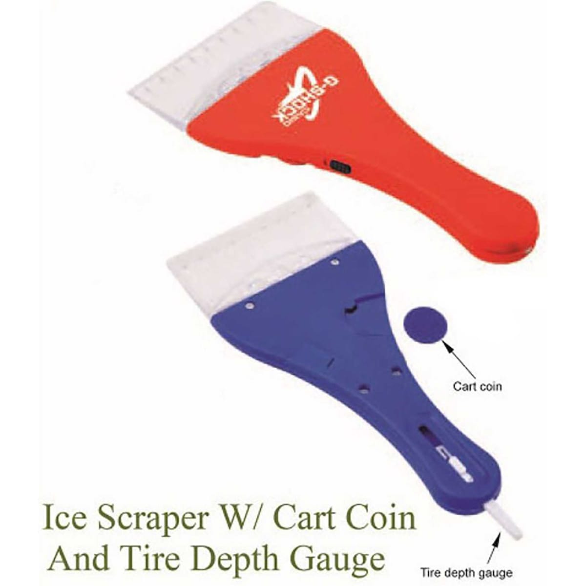 Ice Scrapper with Cart Coin and Tyre Depth Gauge