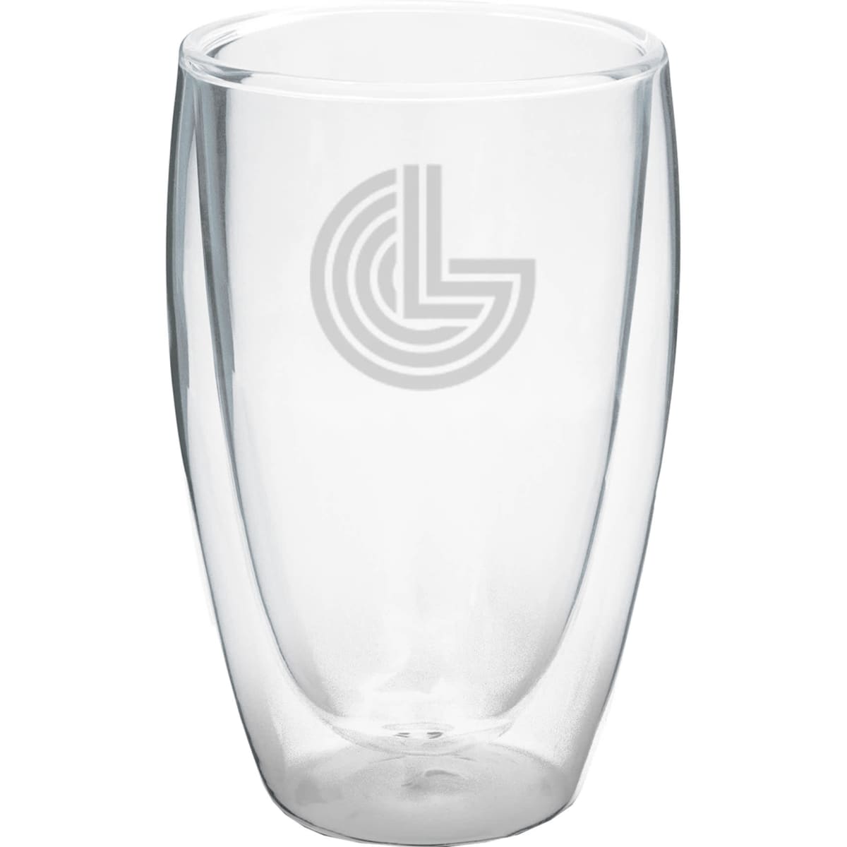 A drink bottle with a clear double wall design, featuring a logo on the surface. Holds 450ml.