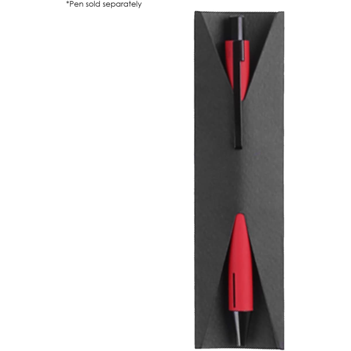 A red pen sleeve made of black material, featuring a sleek design and space for a pen. Includes a logo.