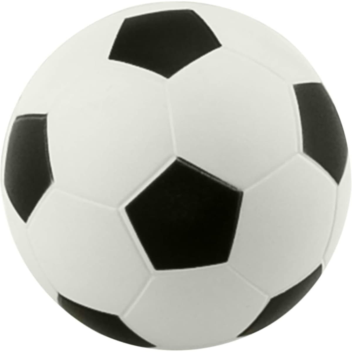 A large stress soccer ball in classic black and white, featuring a textured surface and hexagonal panel design.