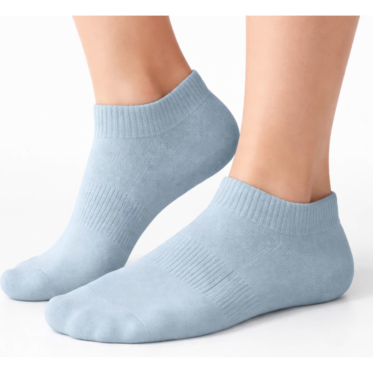 Light blue ankle grip socks with a ribbed cuff, designed for comfort and stability. Features branding on the sock.