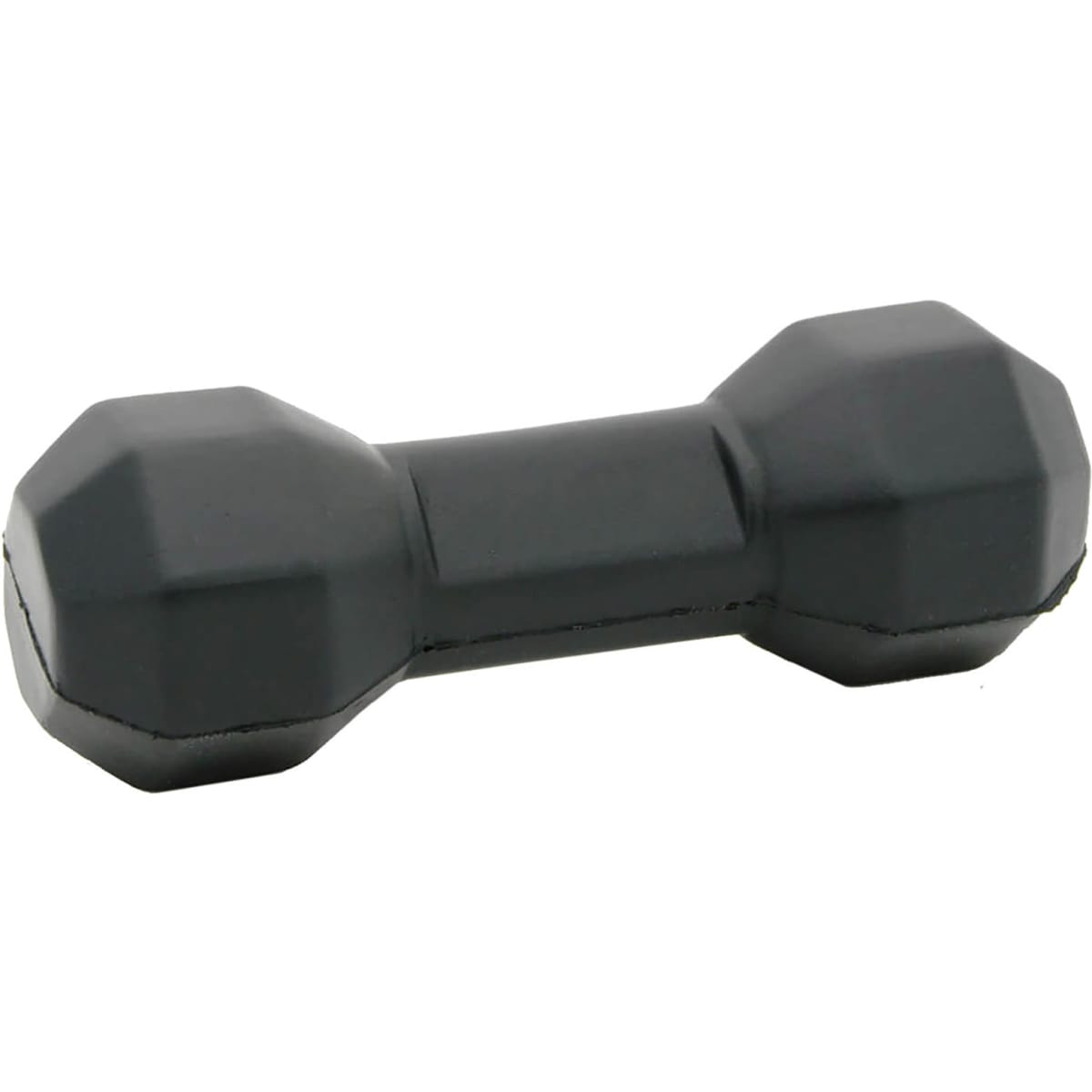 A black stress dumbbell with a geometric design, featuring a compact and portable shape.