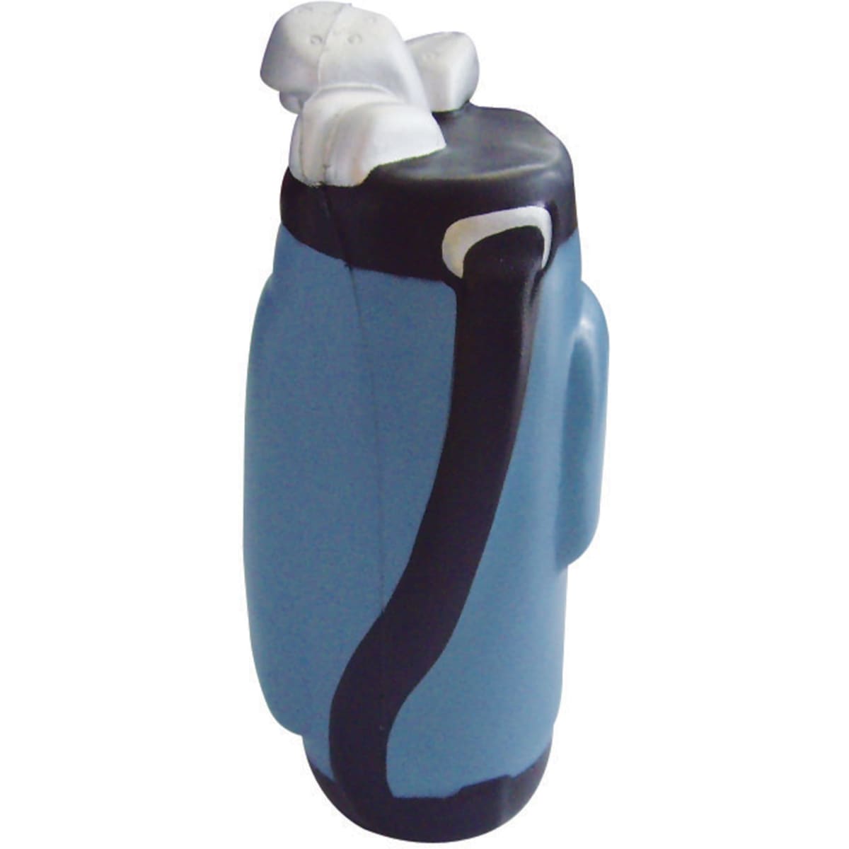 A blue stress golf club set featuring a rounded design with a white club head and a textured handle.