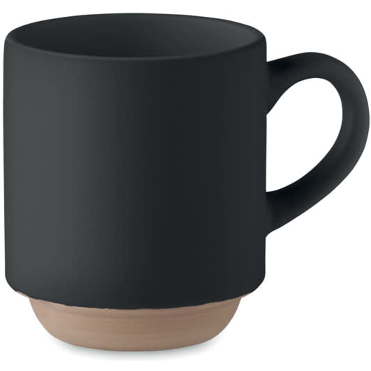 A drink bottle with a matte black finish and a light brown base, featuring a curved handle and sleek design.