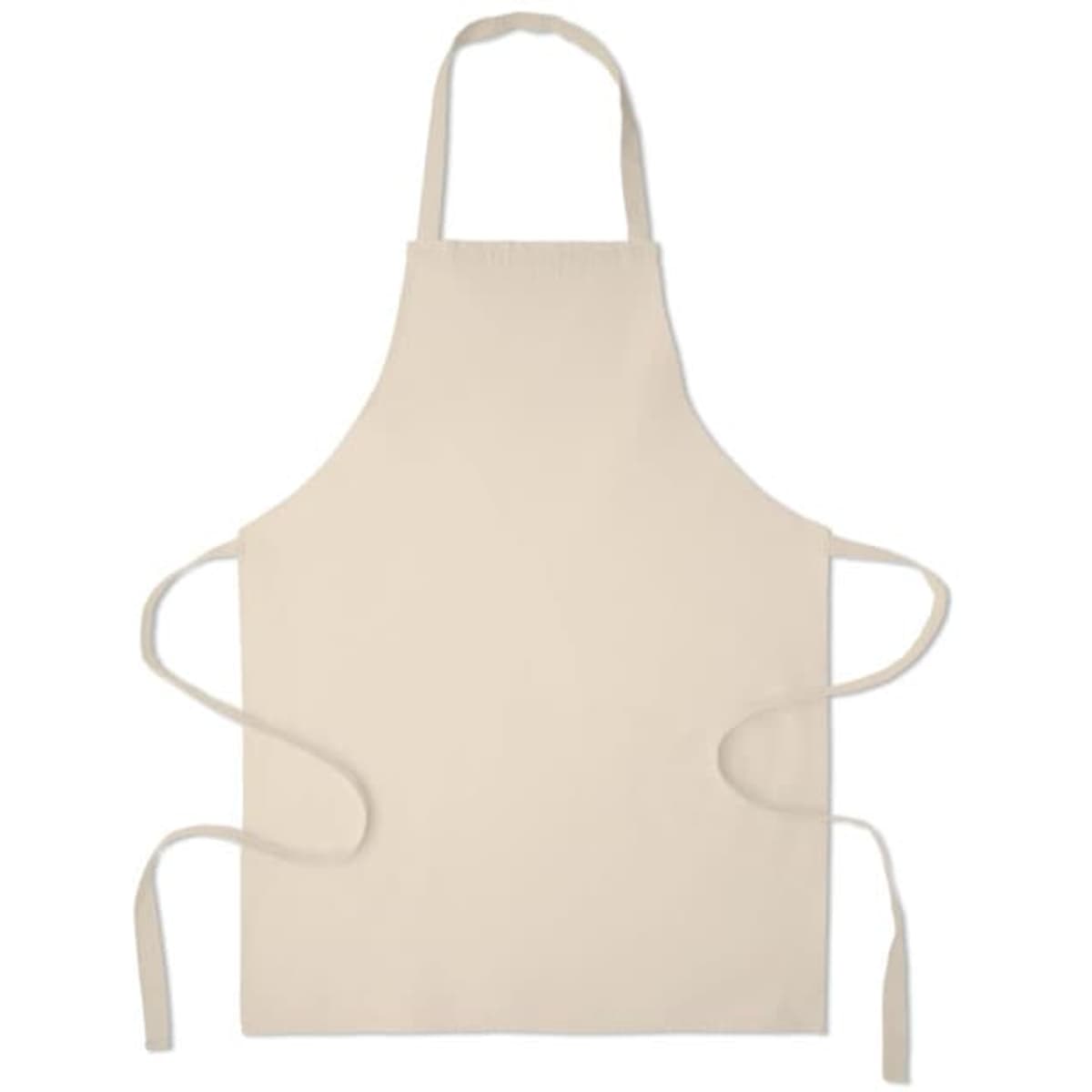 A beige apron with ties and a simple design, featuring no additional patterns or logos.