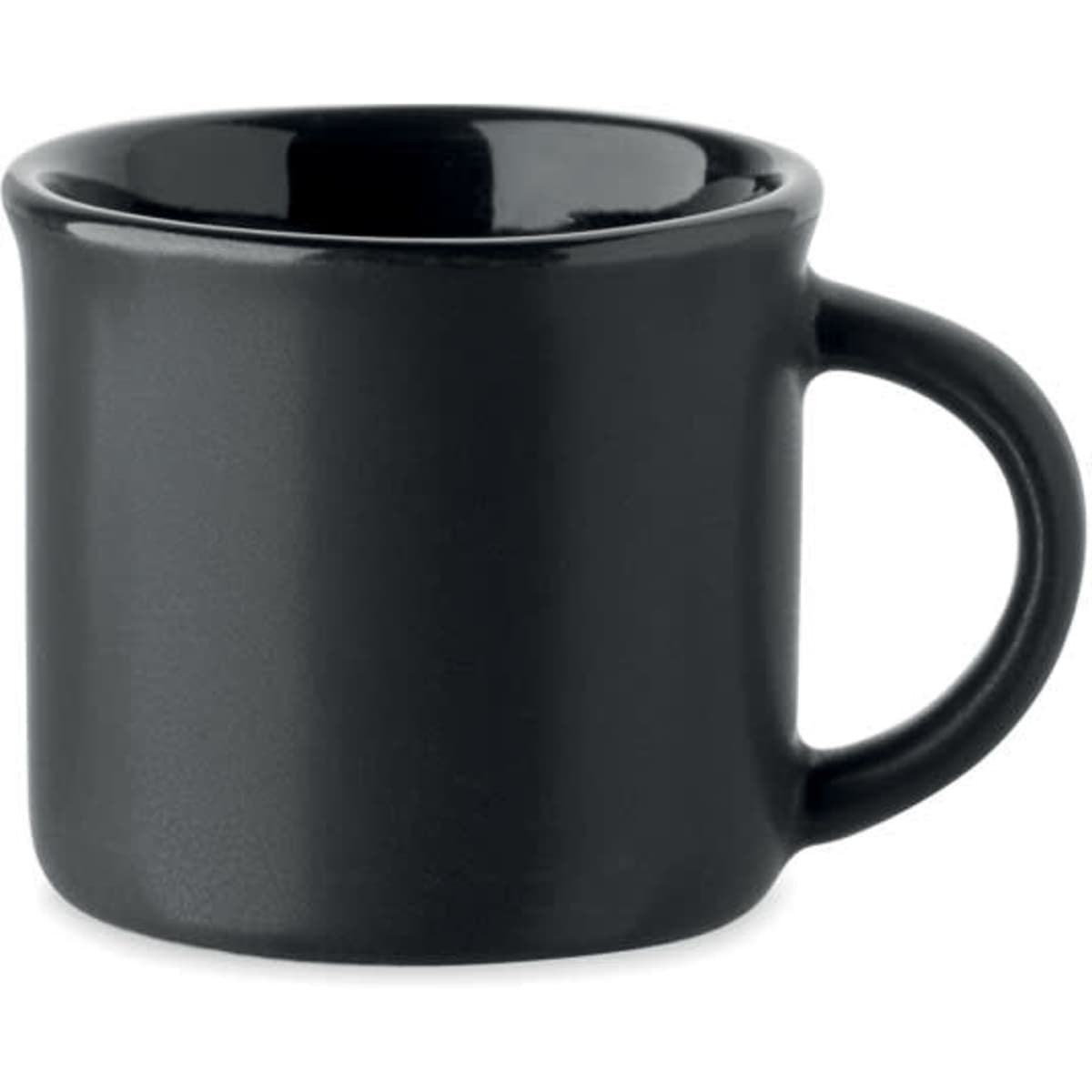 A drink bottle in a sleek matte black finish, featuring a rounded body and a handle. It has a simple design with a logo.