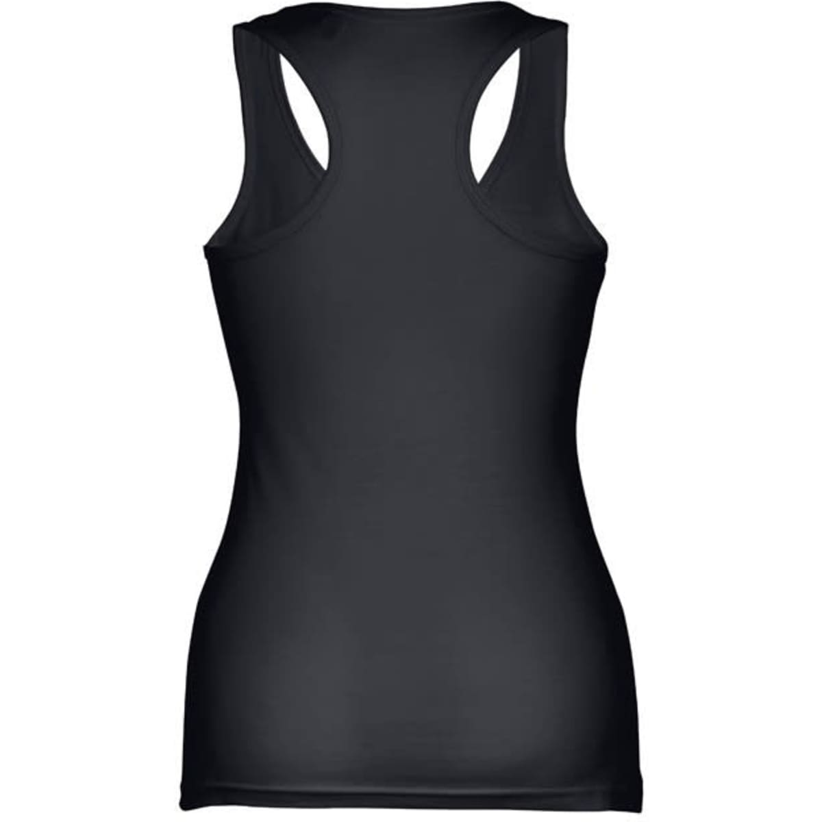 A women's sleeveless cotton T-shirt in black, with a fitted design and a logo on the back.