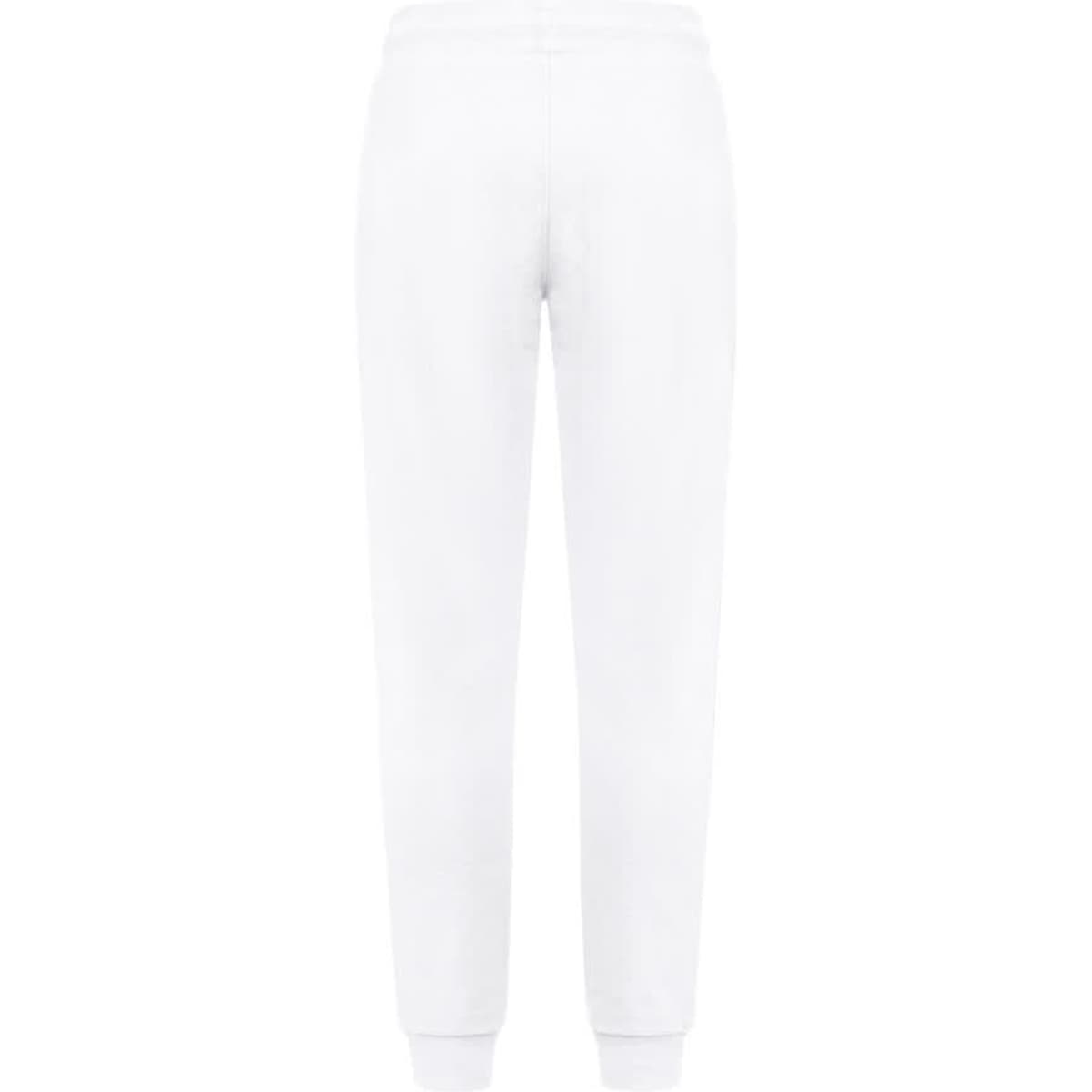 White unisex sweatpants with a fitted design and elasticated cuffs. Includes a logo on the waistband.