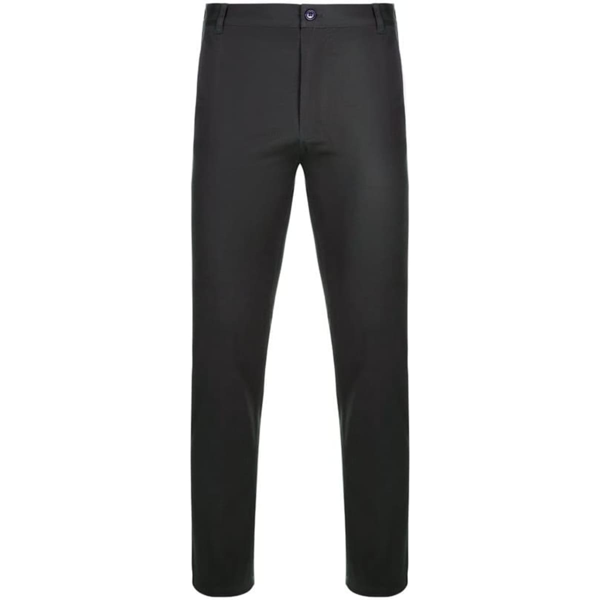 Black unisex stretch chino pants made from 98% cotton and 2% elastane, featuring a simple design and waistband.