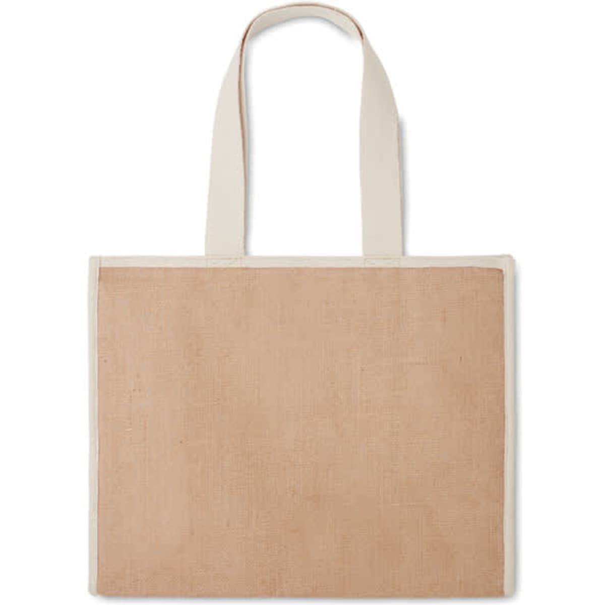 A tote bag with a natural beige exterior and cream-coloured handles.
