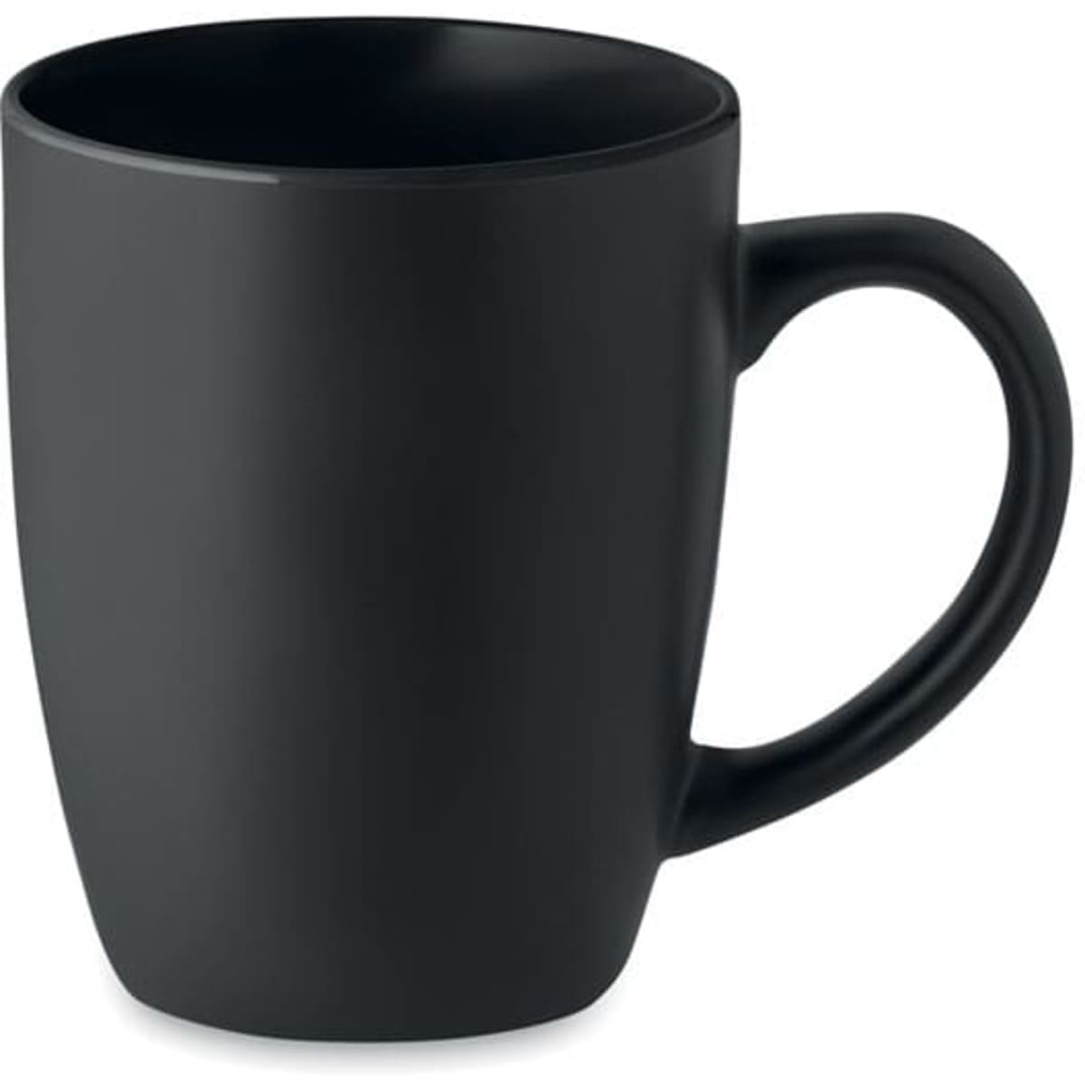 A drink bottle with a matte black finish and a curved handle, featuring a simple, modern design.