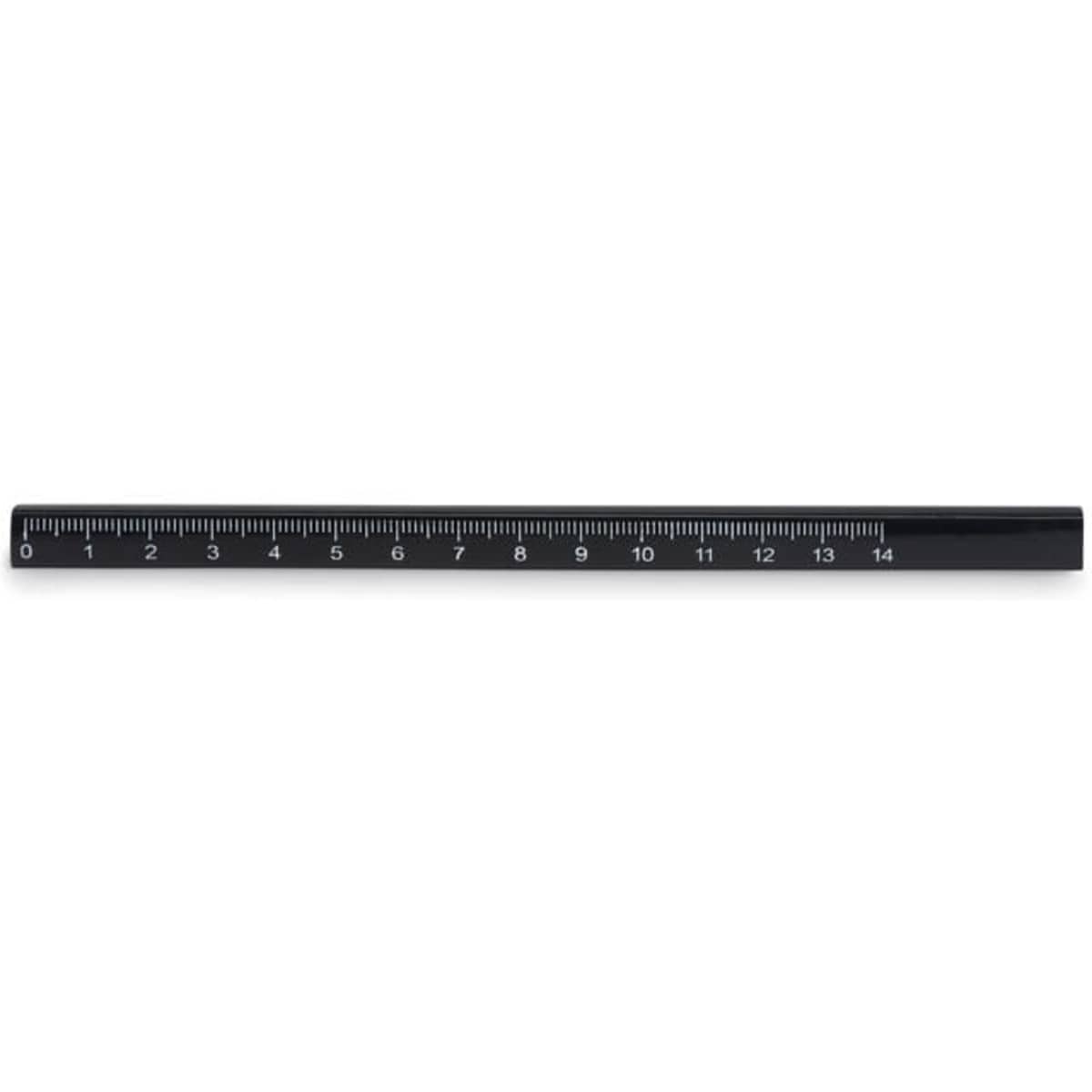 A ruler in sleek black with centimetre and millimetre markings, measuring up to 14 centimetres long.