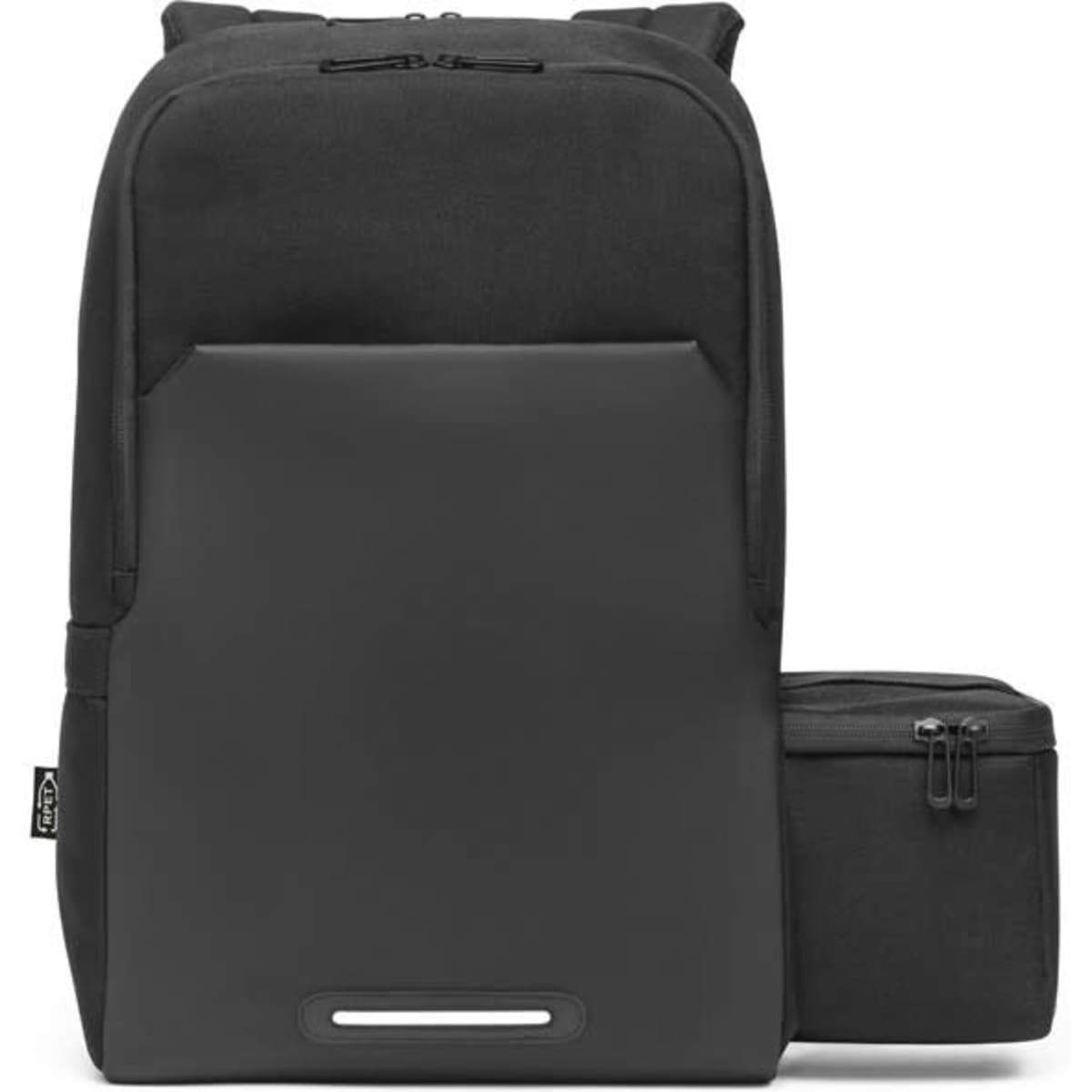 A black 2-in-1 backpack with a detachable thermal bag, featuring a sleek and modern design.