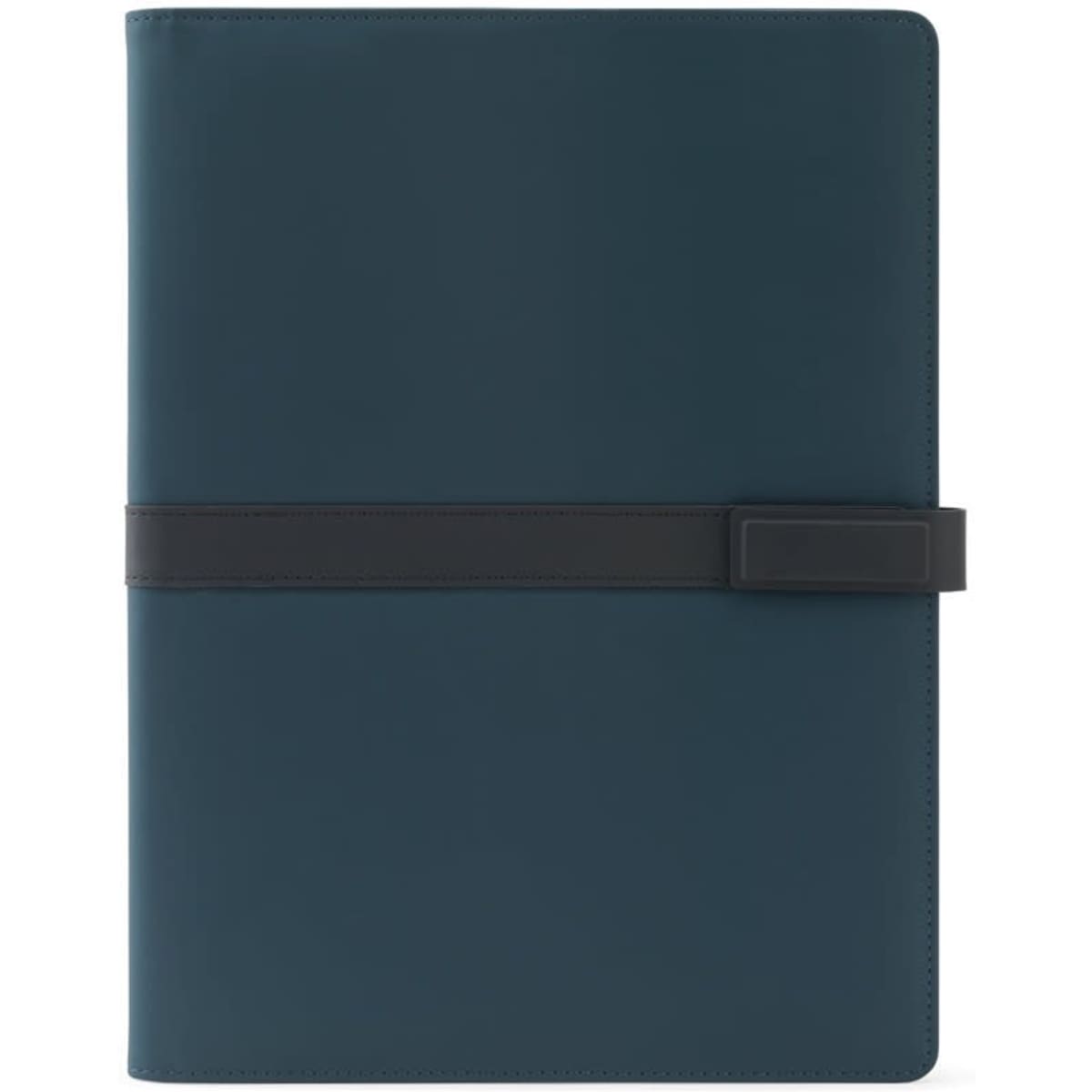 A dark teal A4 folder made of PU featuring a magnetic closure and a black elastic band. Includes a lined notebook.