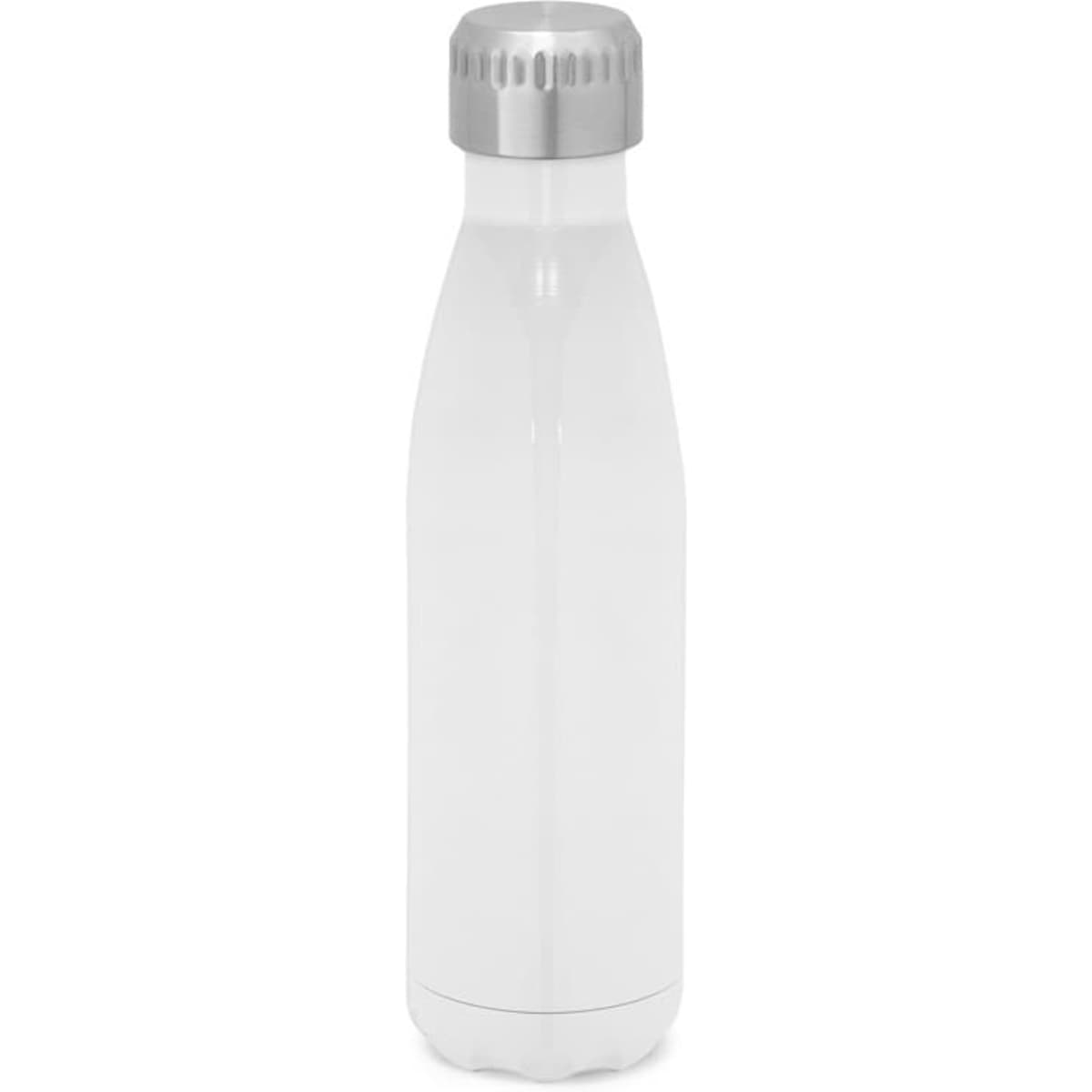 A drink bottle made of sublimation stainless steel, in white with a silver cap, designed for drinks.