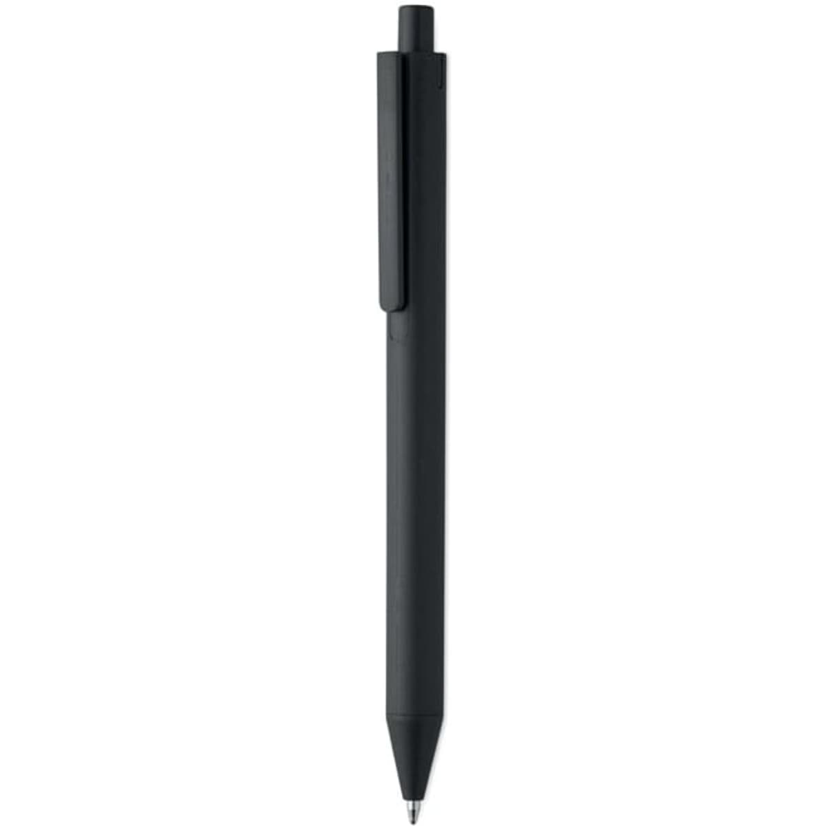 A black pen with a clip. It has a sleek, minimalist design.