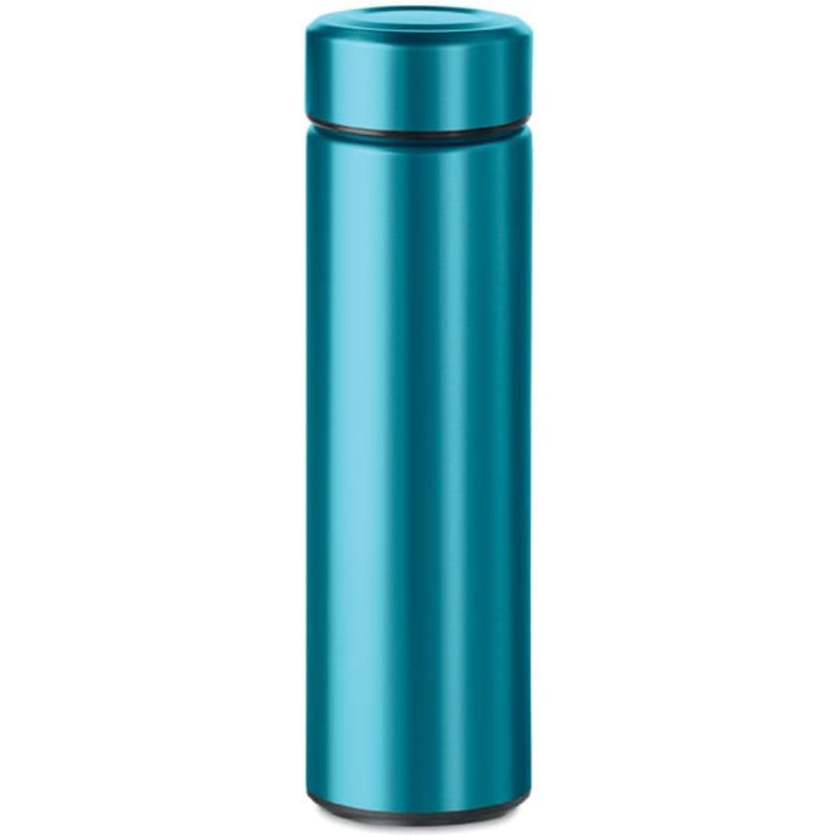 A drink bottle in a vibrant teal colour with a sleek, cylindrical design and a secure screw-top lid.