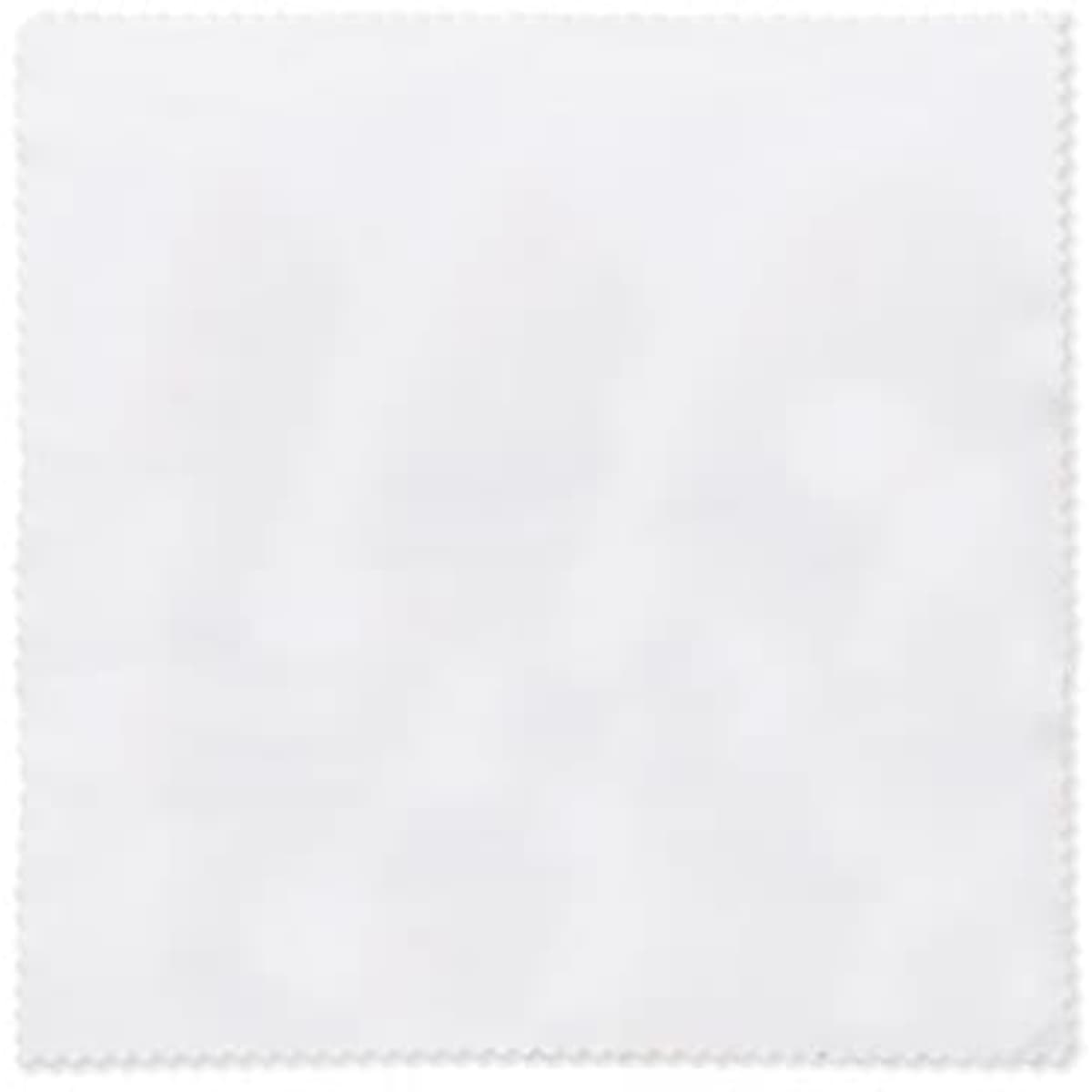 A white RPET cloth with a scalloped edge, featuring a branding logo in one corner.