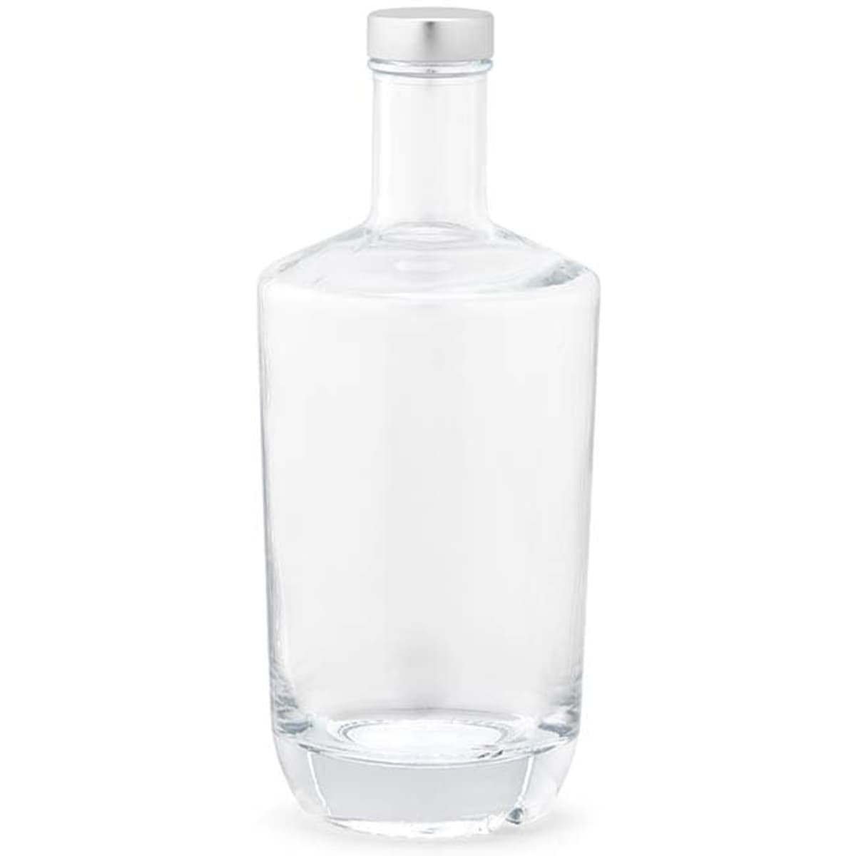 A drink bottle made of clear glass with a stainless steel lid, featuring a simple, elegant design.
