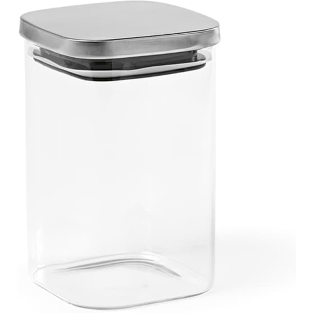 A canister made of clear borosilicate glass with a silver rSS lid, holding 1270ml of contents.