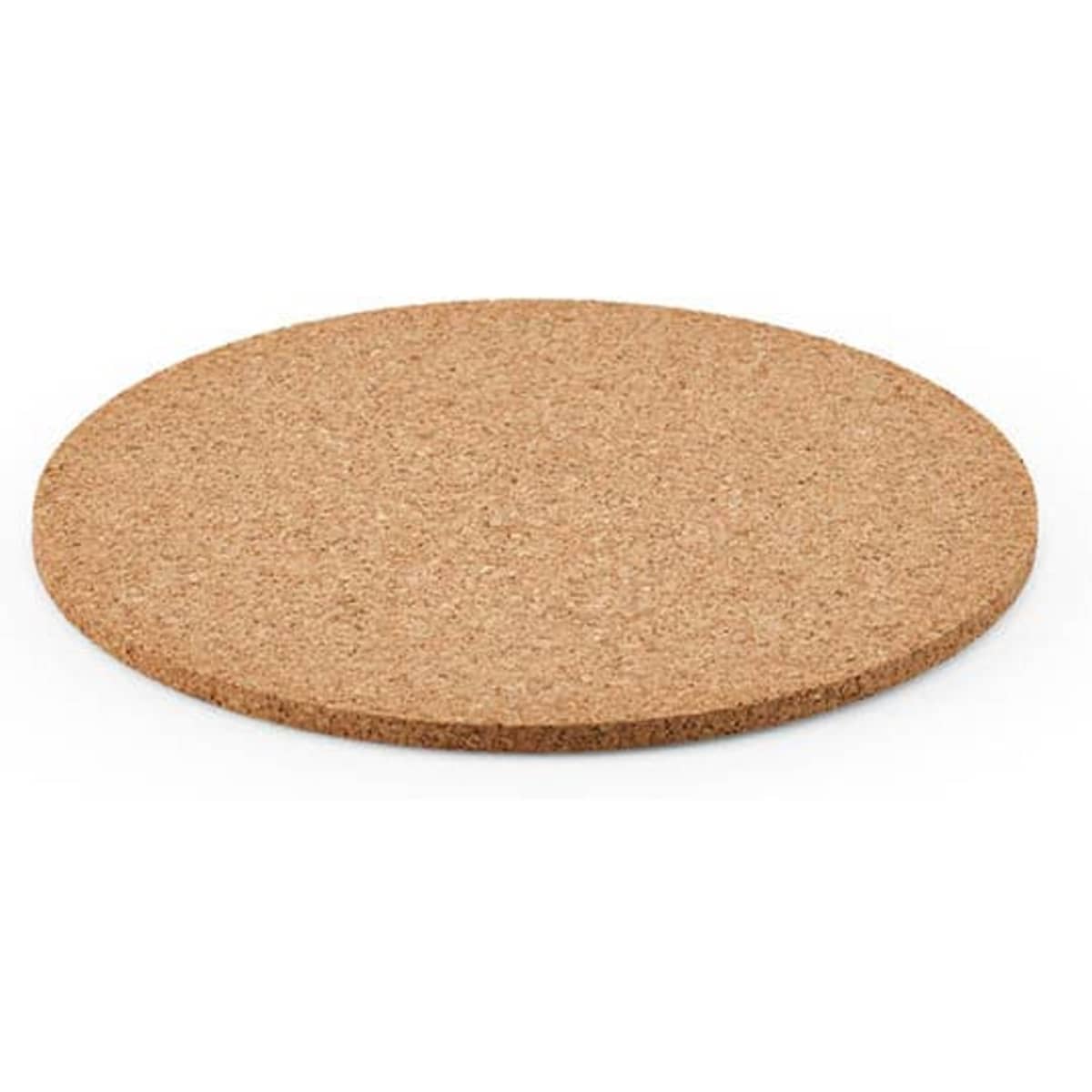 A round cork coaster in a natural tan colour, featuring a simple design without any branding.