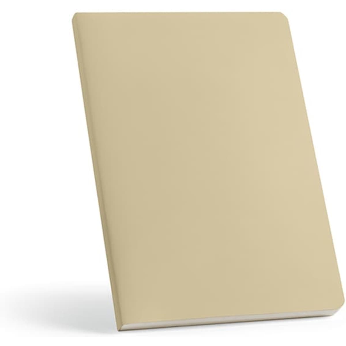 A stone-coloured A5 notebook with a waterproof cover and 196 stone pages, featuring a logo.