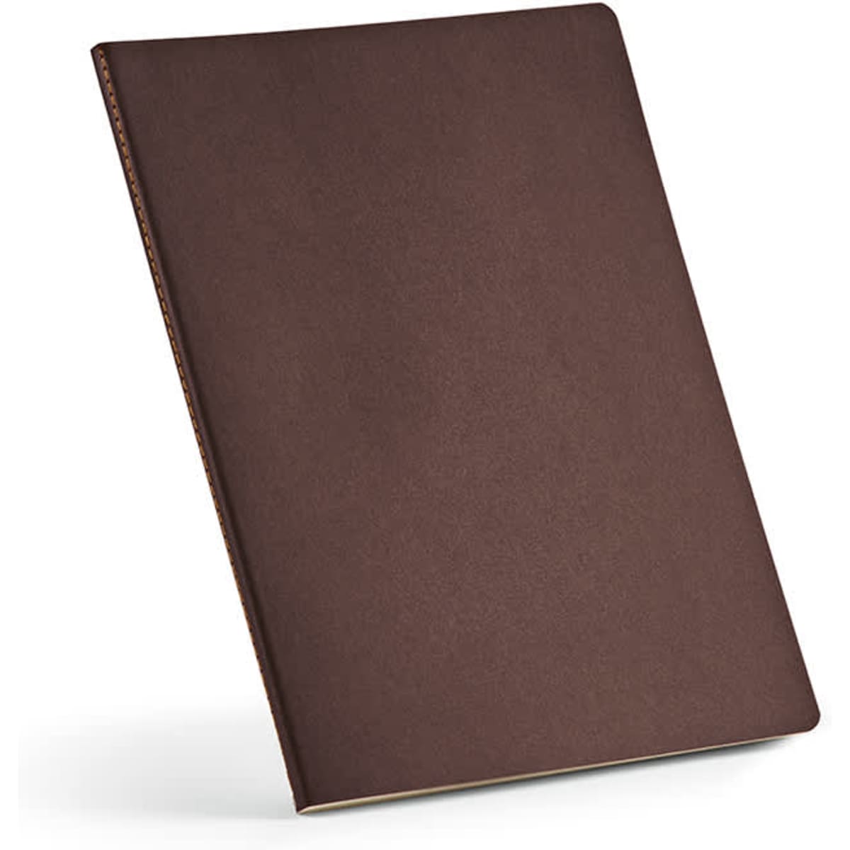 A brown A4 softcover notebook with a cardboard cover and FSC® paper. It features a logo on the front.