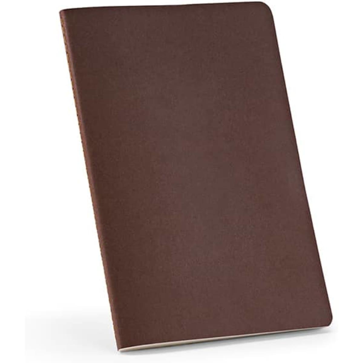 A brown A5 softcover notebook with a cardboard cover and FSC® paper. It features a logo on the front.