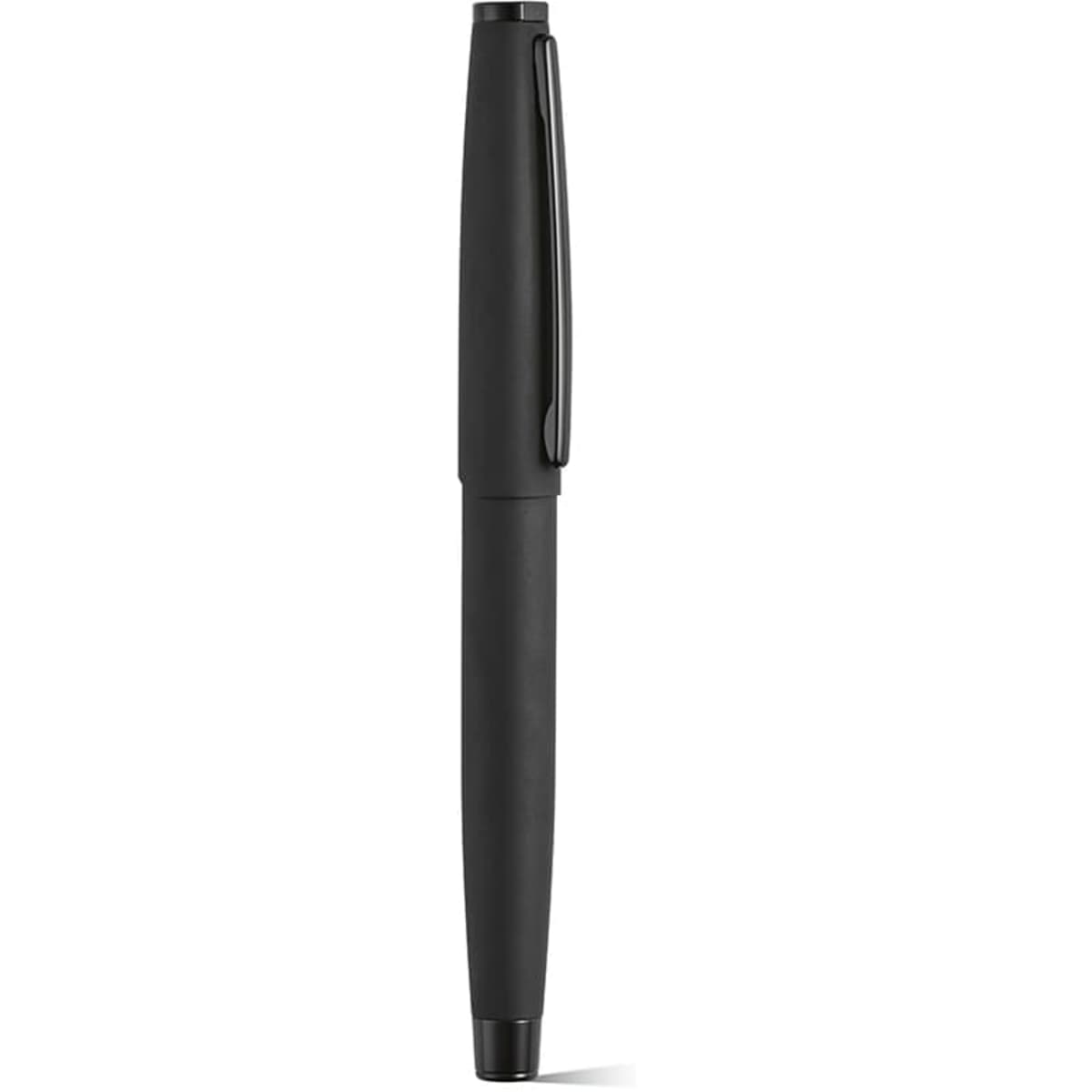A sleek black pen with a stainless steel body and a clip, designed for use with Dokumental® ink.