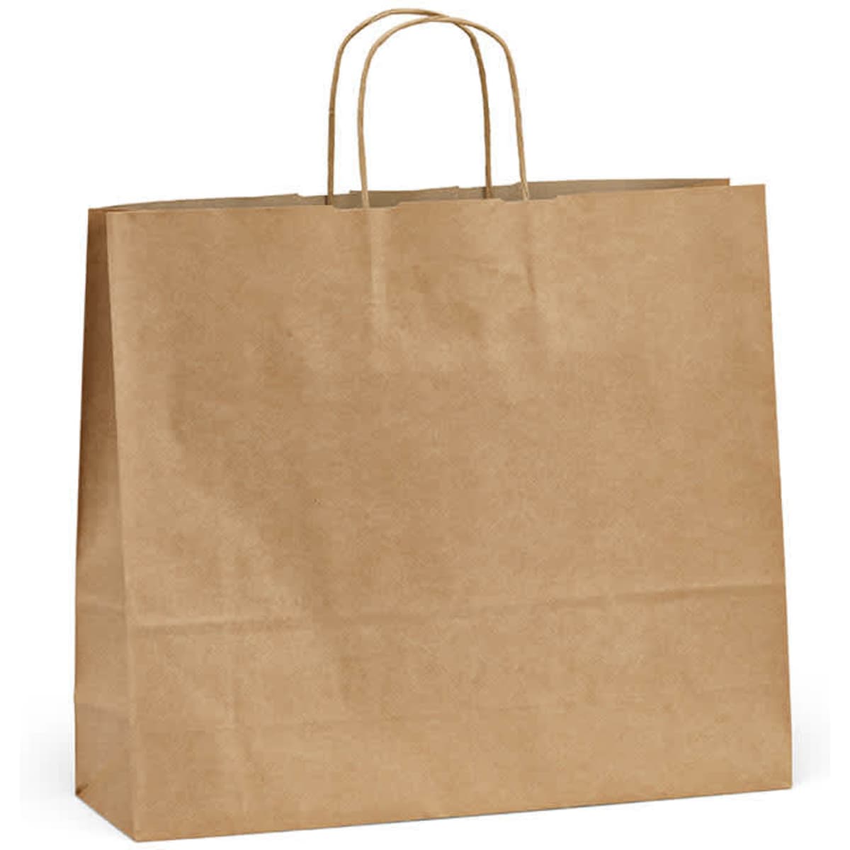 A brown recycled Kraft bag with two handles, made from FSC® certified materials, features a simple design.