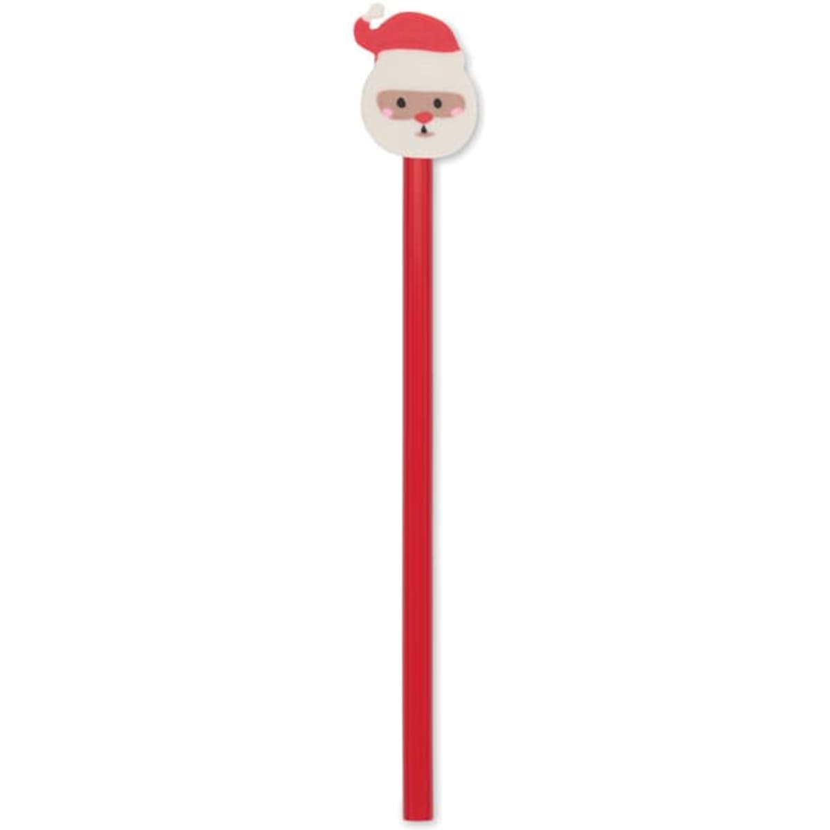 A red straw with a Santa Claus head design at the top, featuring a festive appearance.
