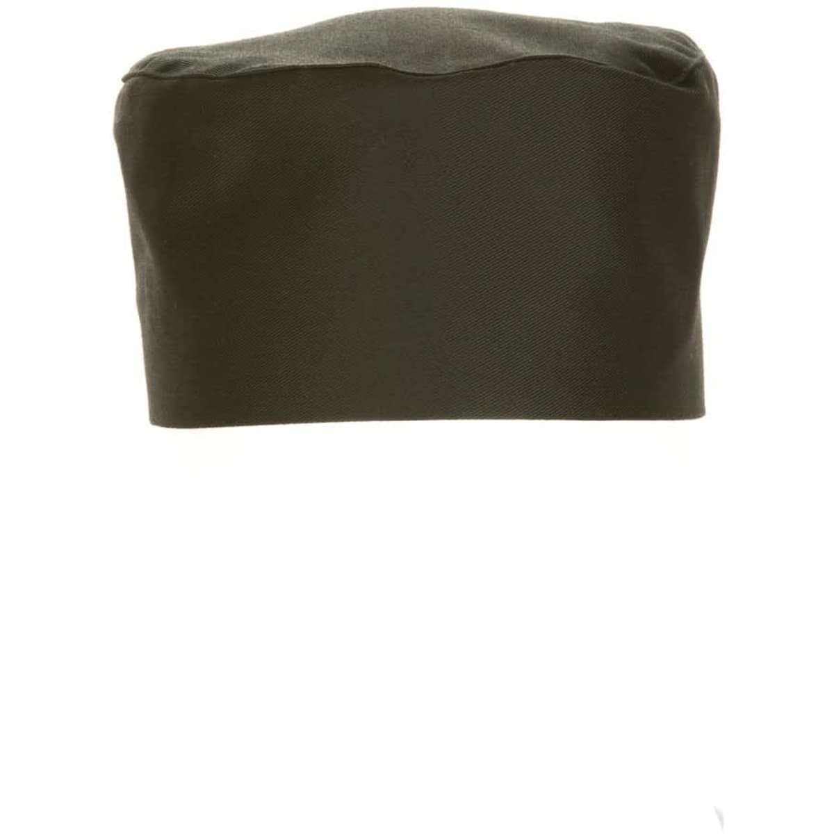 A dark olive green chef beanie with a simple, unembellished design and a soft texture.