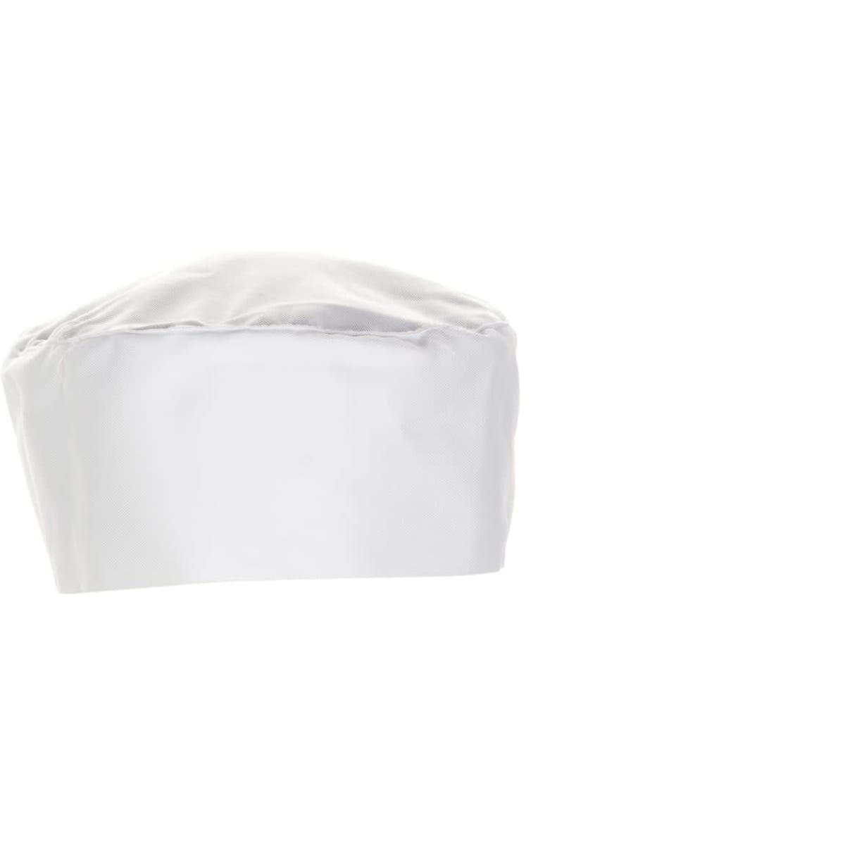A white Chef Beanie with a fitted design, featuring a logo on the side.