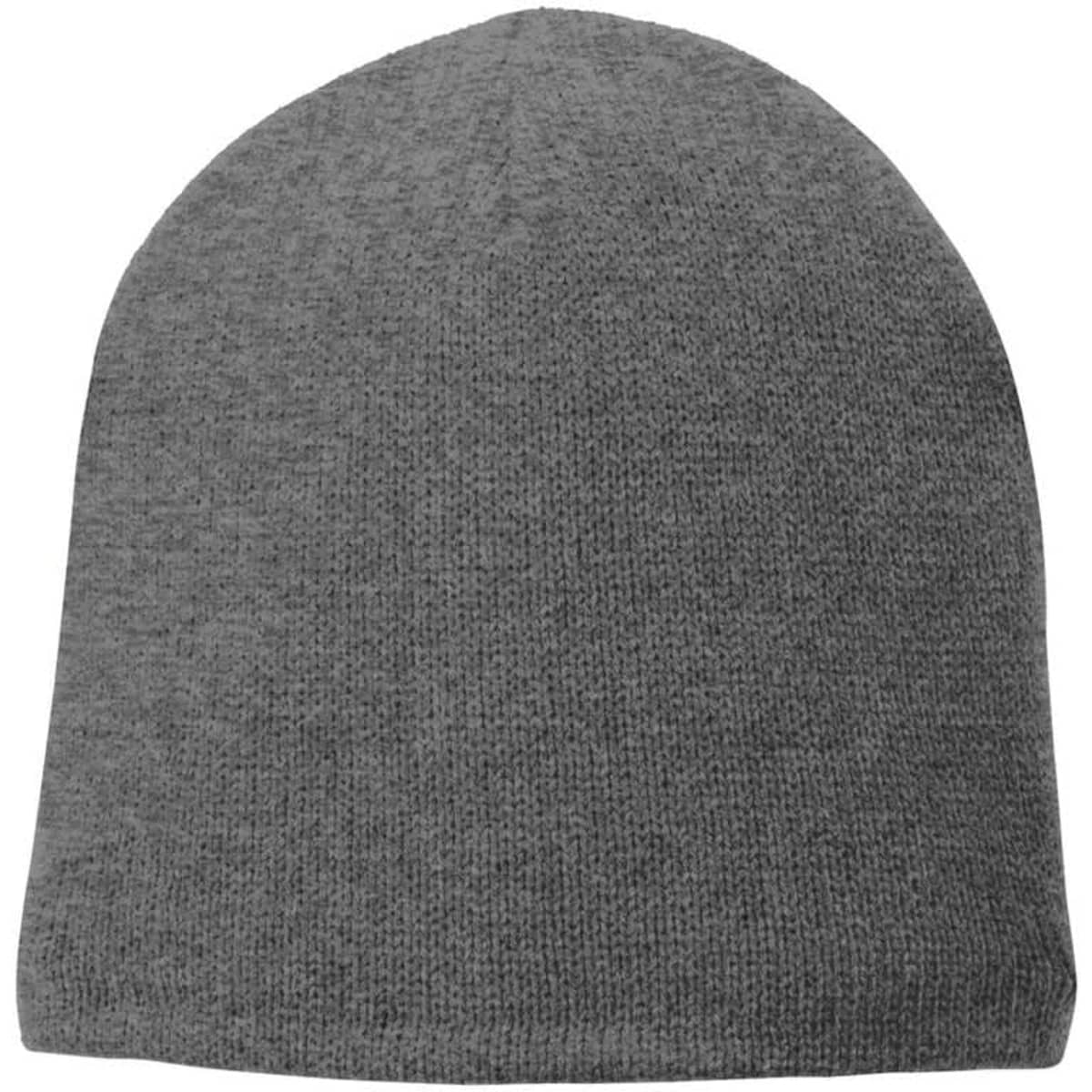 A grey fleece-lined beanie cap with a snug fit and a simple design. It features branding.