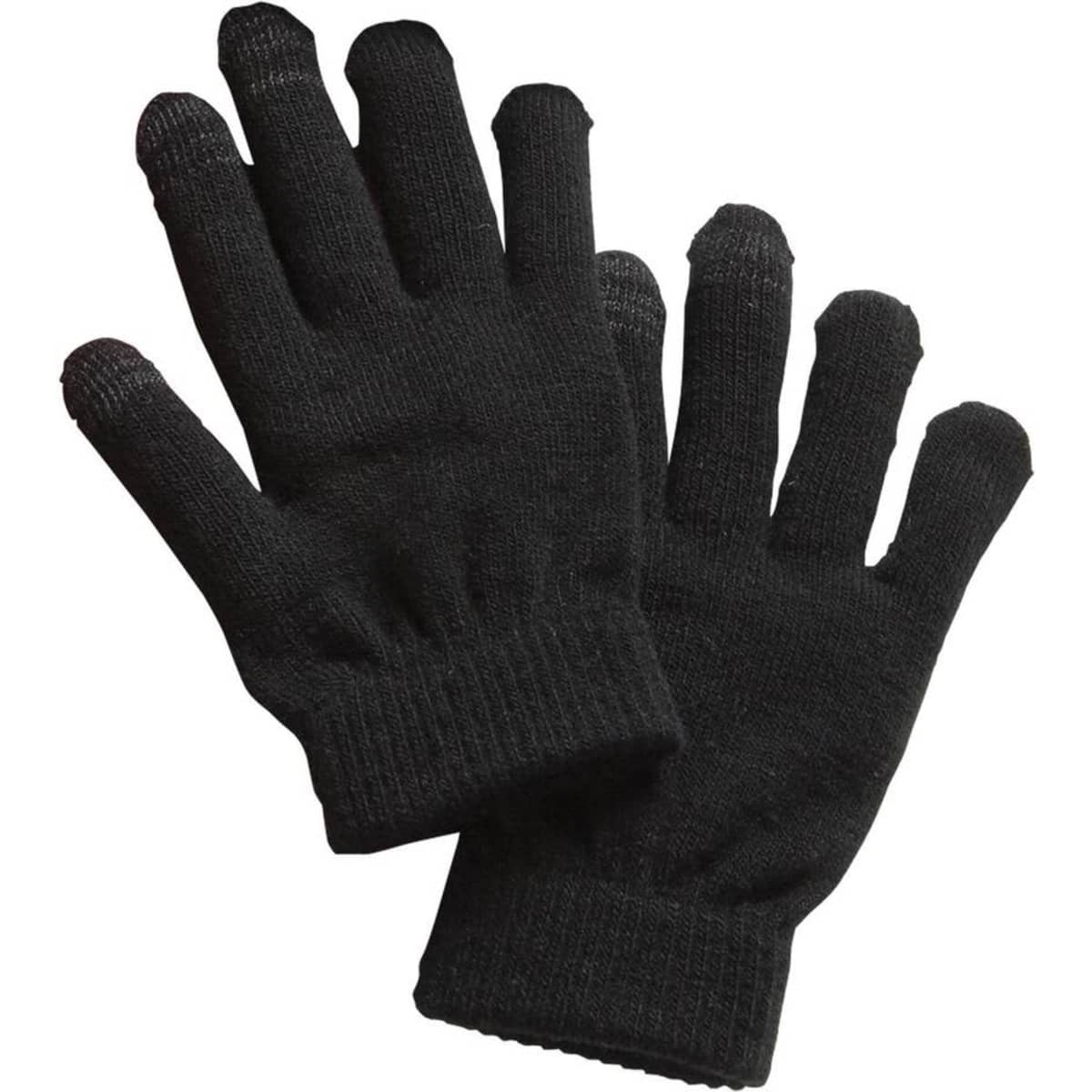 A pair of black gloves with a textured finish and an opening for the fingers, featuring a logo.