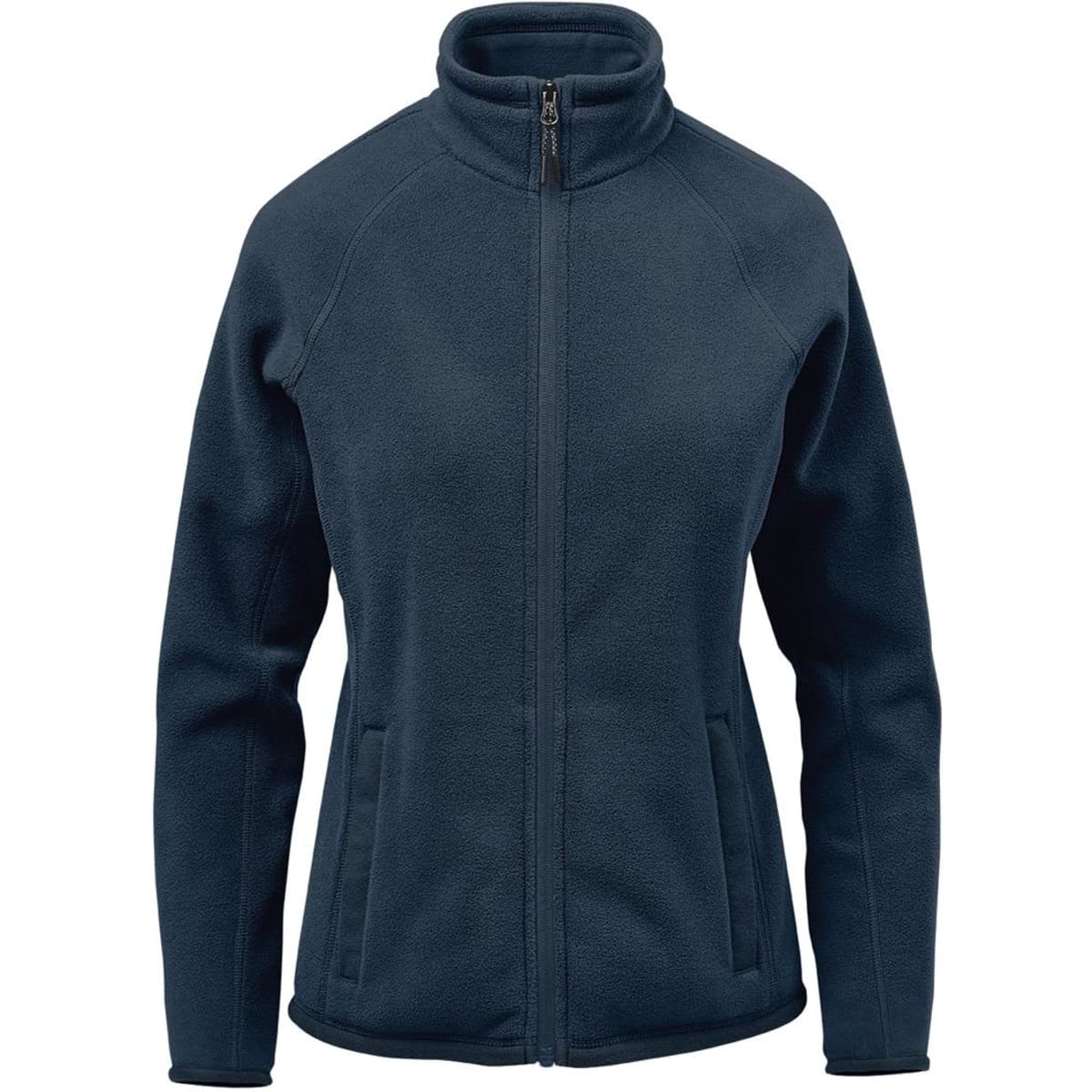 A women's Montauk fleece jacket in dark navy, featuring a zip-up front and side pockets. It has a branded logo.