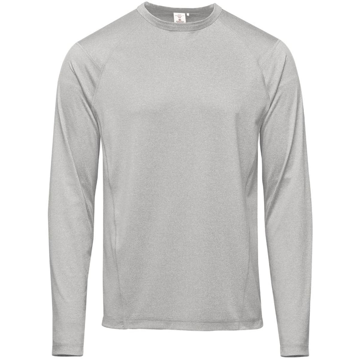 A long-sleeve grey T-shirt featuring a sleek design and a logo. Ideal for casual wear.