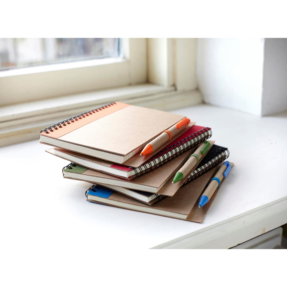 Wire bound notebook with ballpen.