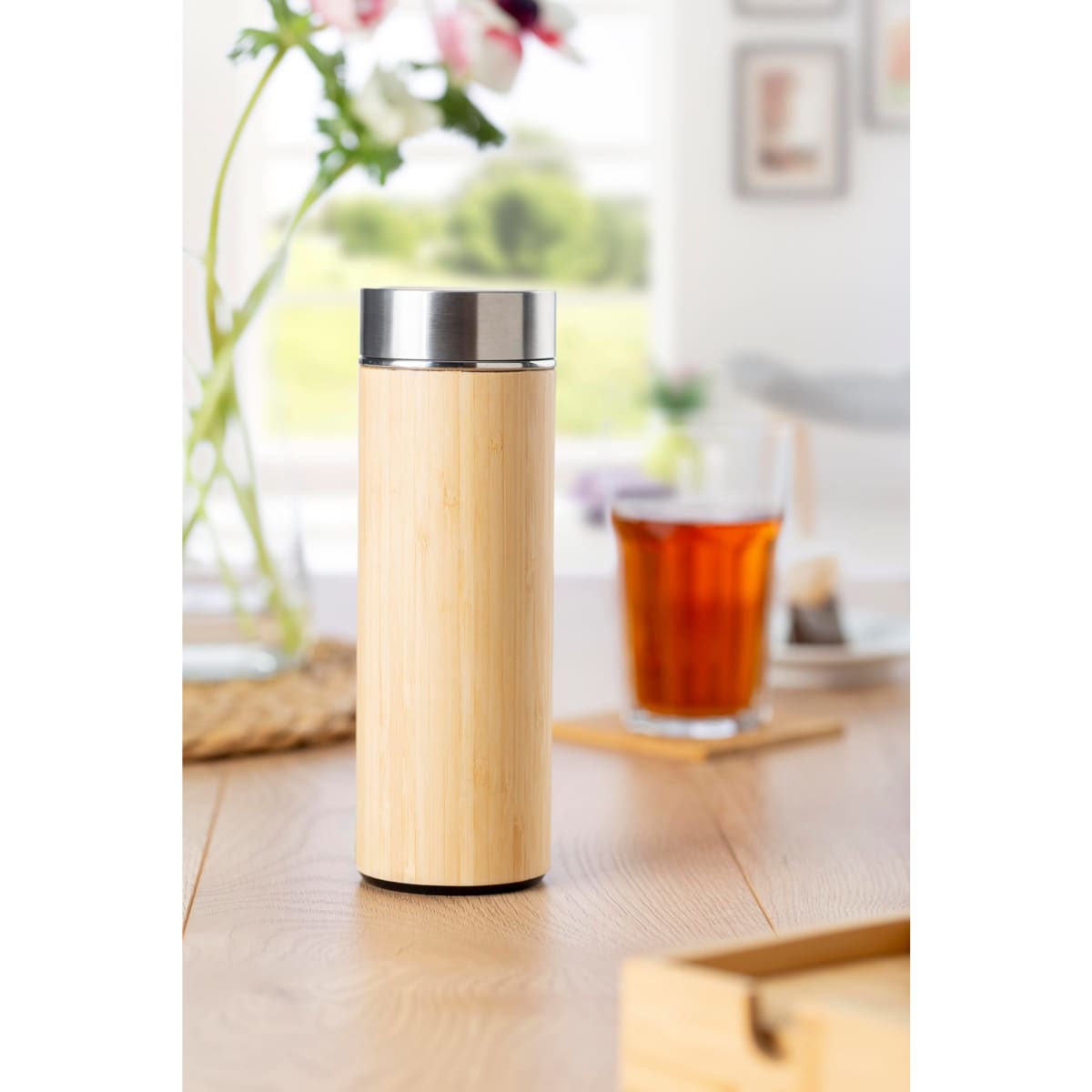 Bamboo and stainless steel double walled bottle