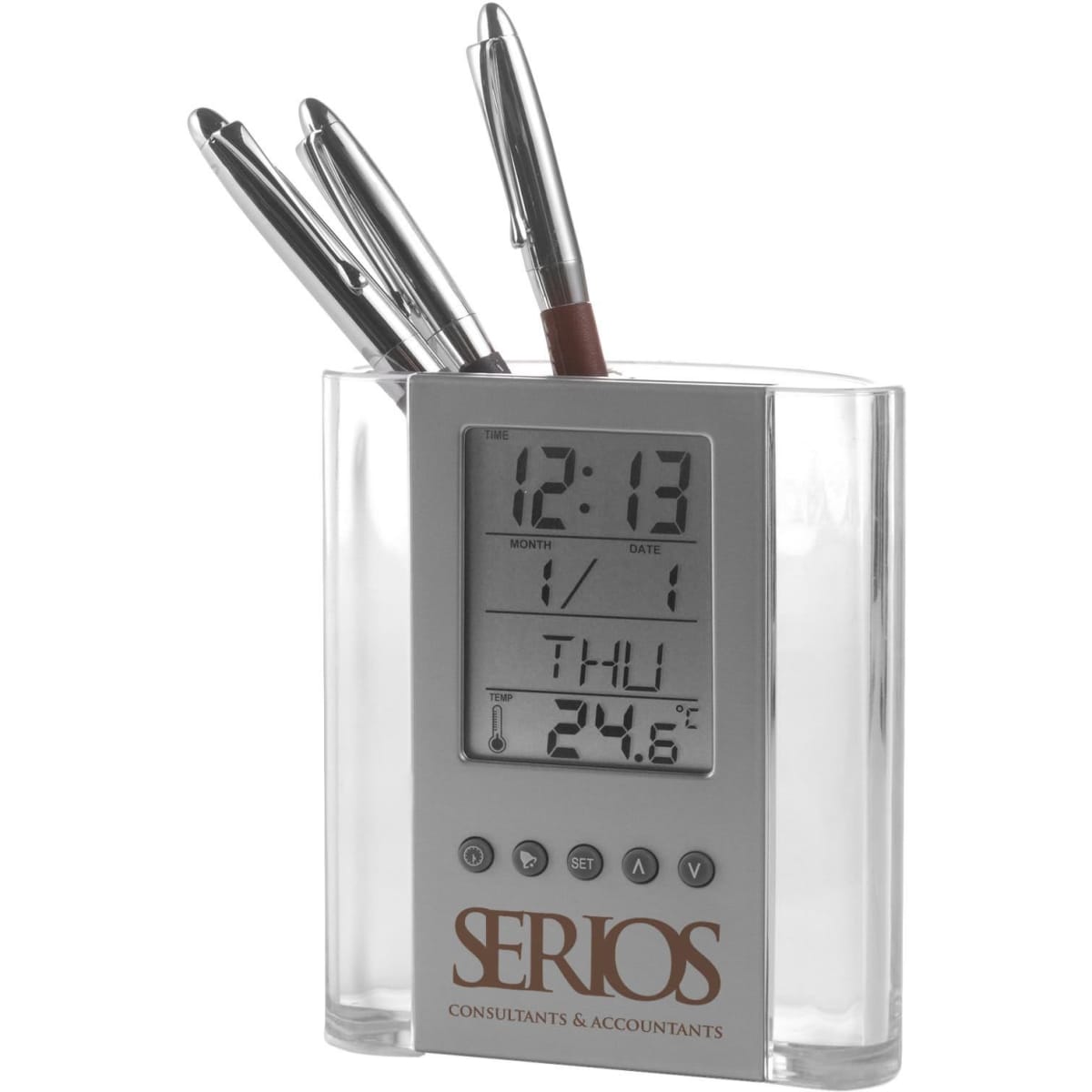 ABS pen holder with clock