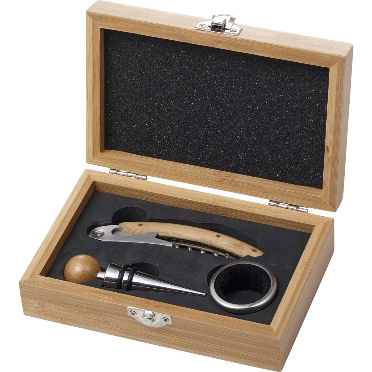 Stainless steel and bamboo wine set