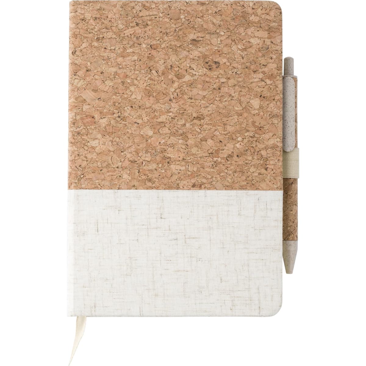 Cork and linen notebook and wheatstraw ballpen