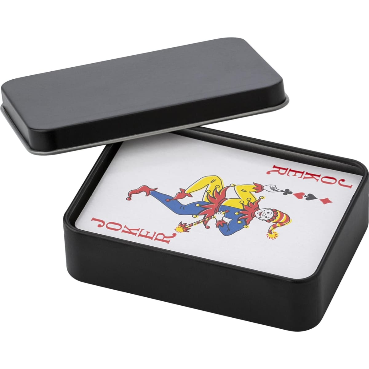 Metal tin with playing cards