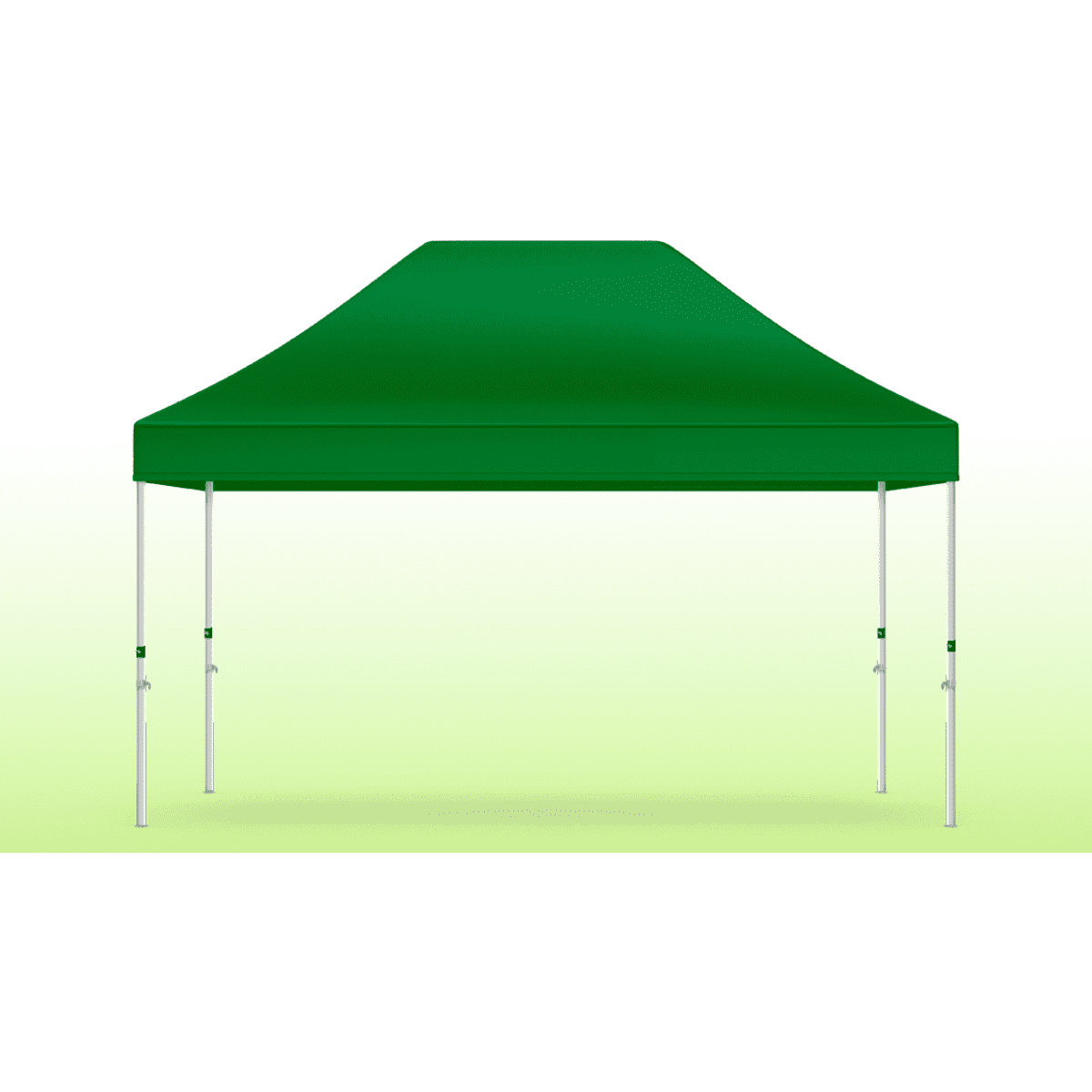 A green heavy-duty gazebo tent with a peaked roof and adjustable legs, featuring a plain design.