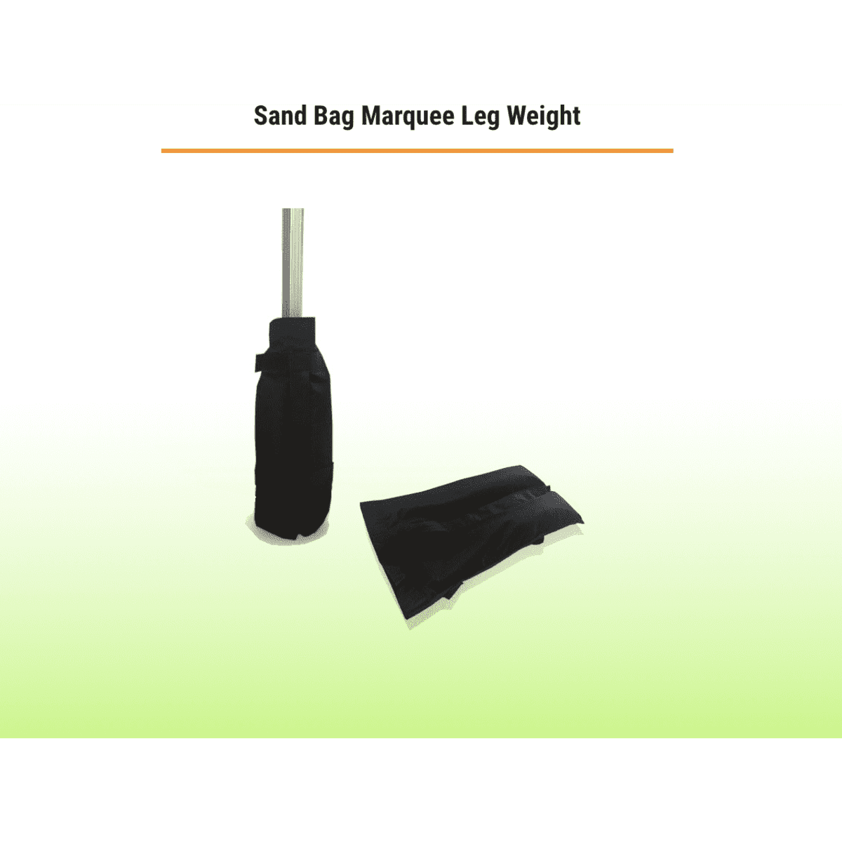 A black sand bag leg weight designed for marquees, with a detachable cover and a pole holder.