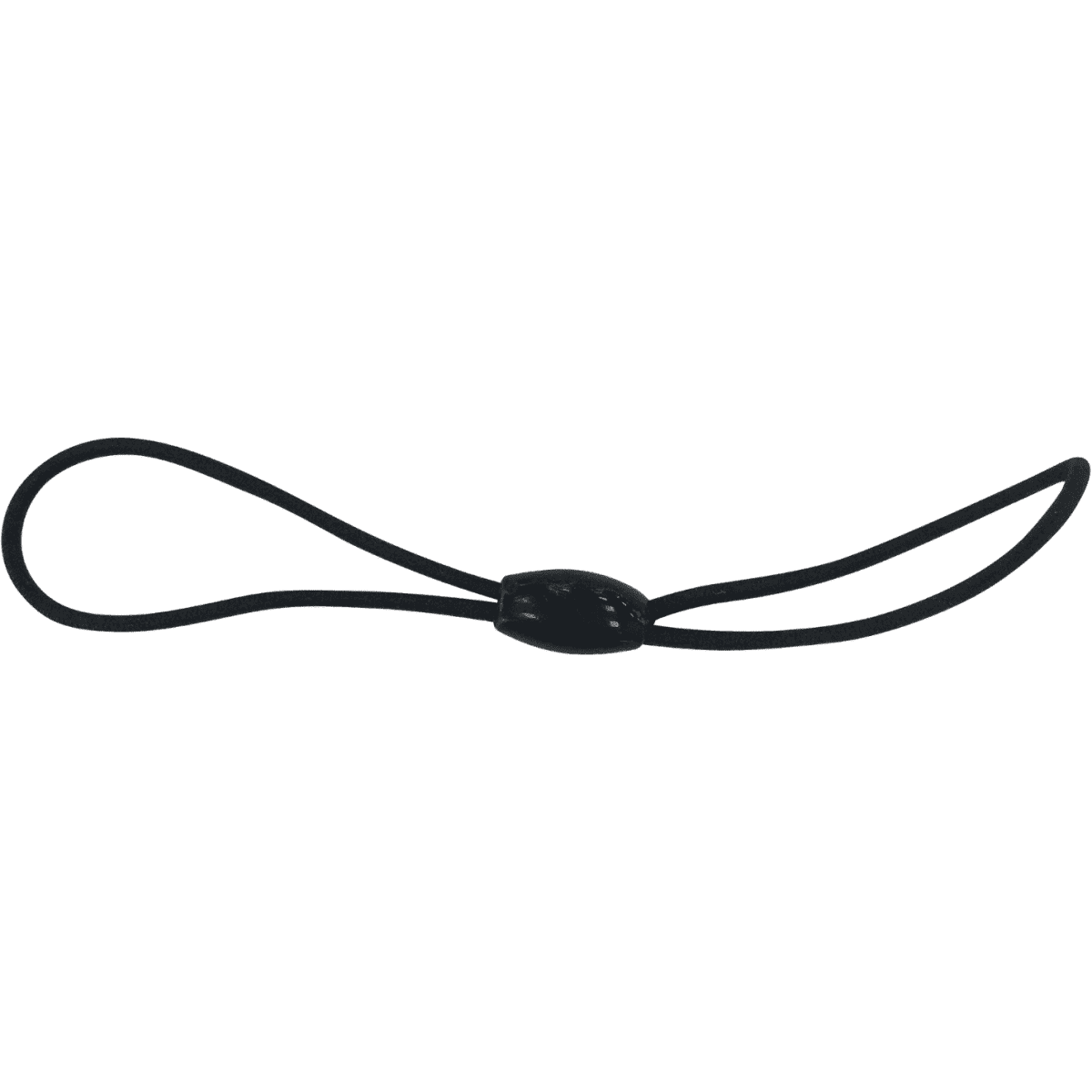 A small black elastic with a bead, designed for use as a badge reel accessory.