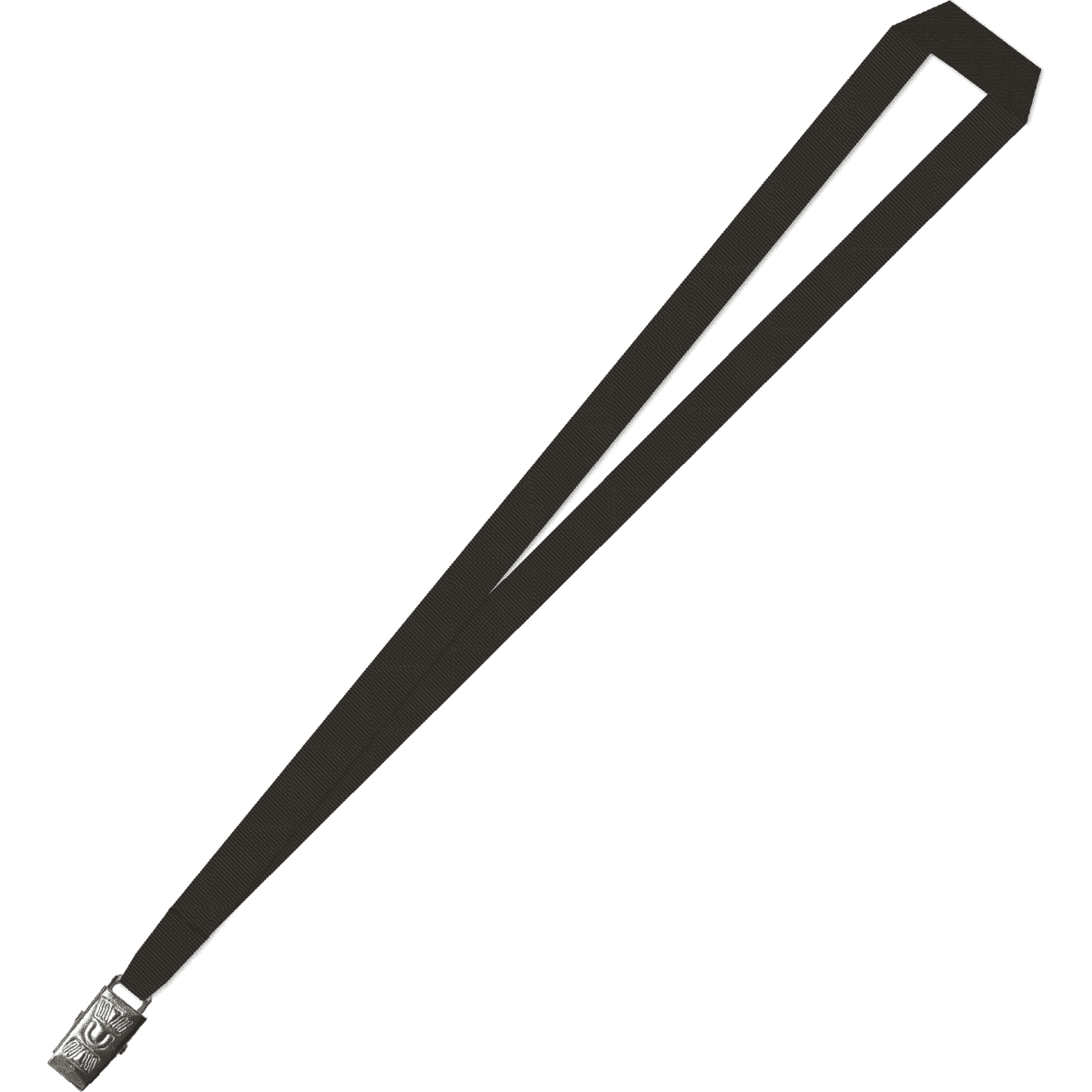 A black 10mm plain lanyard with an alligator clip at one end. It has a simple design and features a logo.
