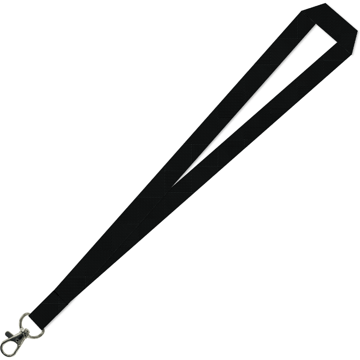 A plain black lanyard with a carabiner clip, featuring a simple design and a smooth finish.